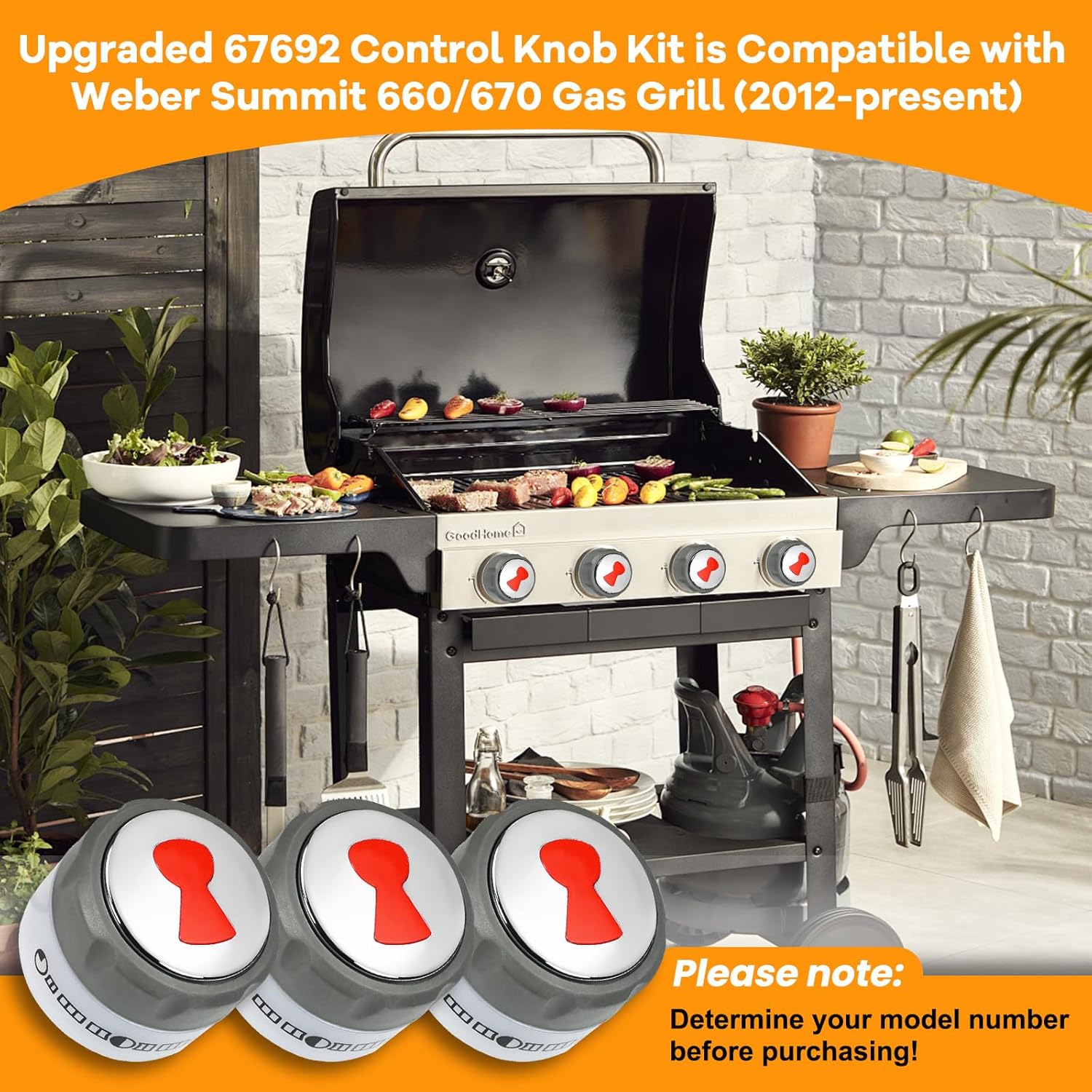 67692 Control Knob Kit 9 Pack, Compatible with Weber Summit 660/670 Grill Knobs, Includes 6 Main Burner Ignition Control Knobs, 1 IR Knob, 1 Smoke and 1 Grill Burner Control Knob