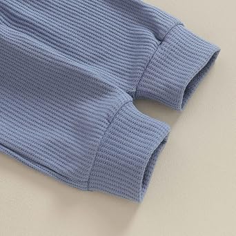 Yoawdats Newborn Baby Boy Long Sleeve Button Clothes Romper Bodysuit Pants Set Infant Waffle Fall Winter Outfit