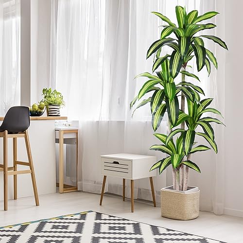 Miniatura 3 de Plantas artificiales, árbol de Dracaena de 6 pies, plantas de imitación para interiores y exteriores, árbol falso con cesta tejida de hierba marina,