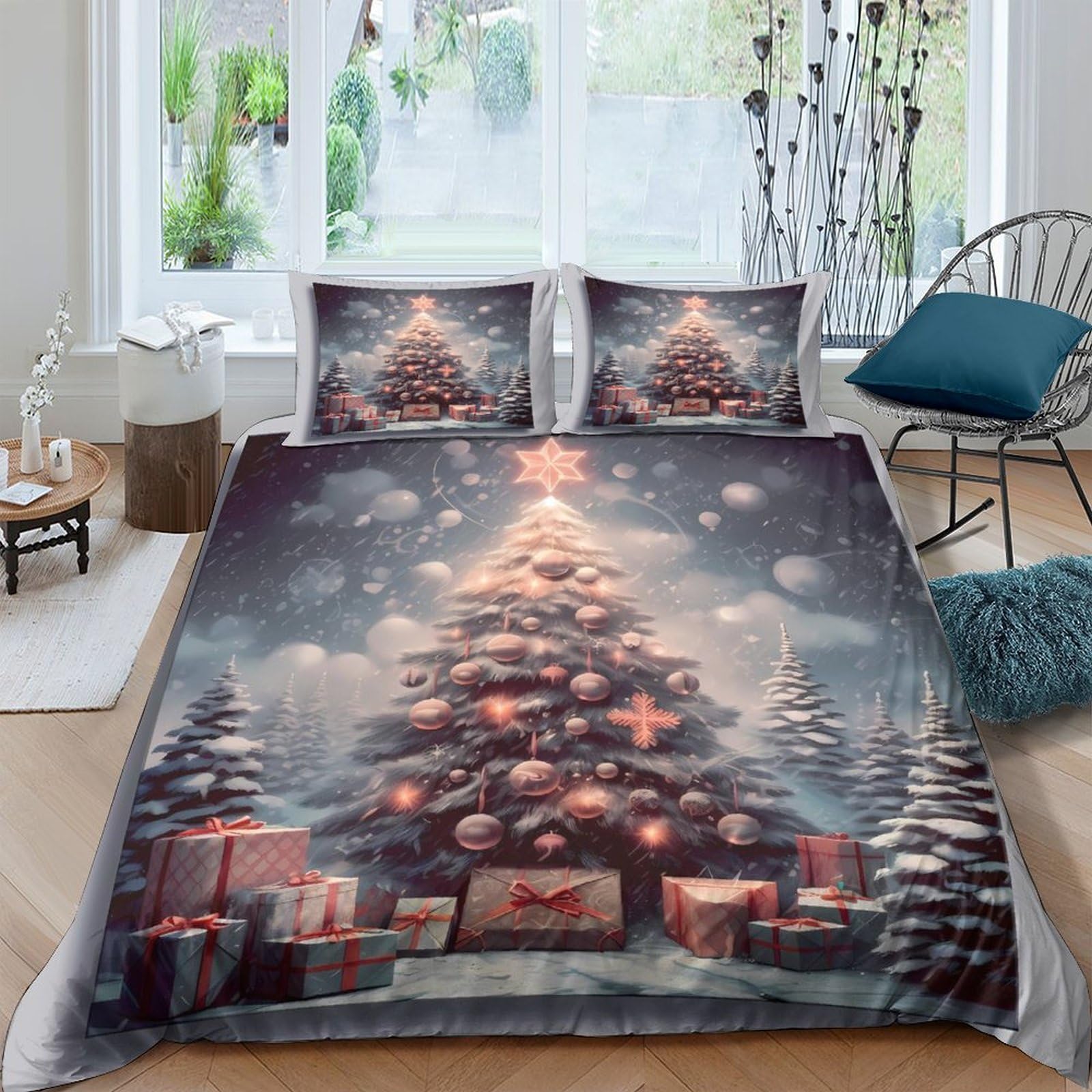Ctjqhvkz Style-5 3D Printed Christmas Tree Fitted Sheet Microfiber Soft Decorative Snow Scene Bed Cover For Bedroom Guest Room Single（135X200cm）