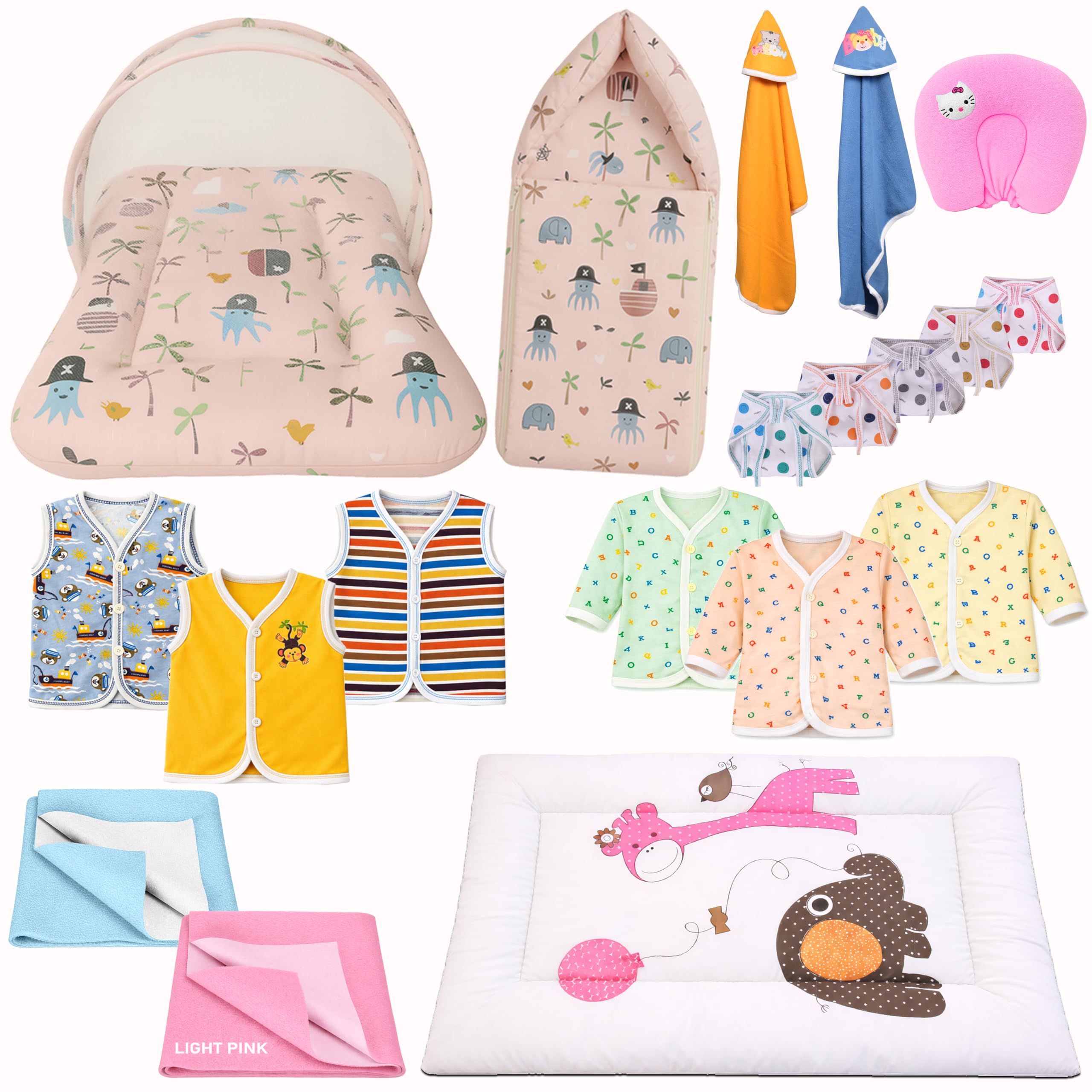 Kwitchy Newborn Baby Essentials Kit 19 Items Combo | New Born Baby Products All Set 0–6 Months | Cotton Newborn Clothes, Bedding & Baby Bed Combo (Pink)-picture-20
