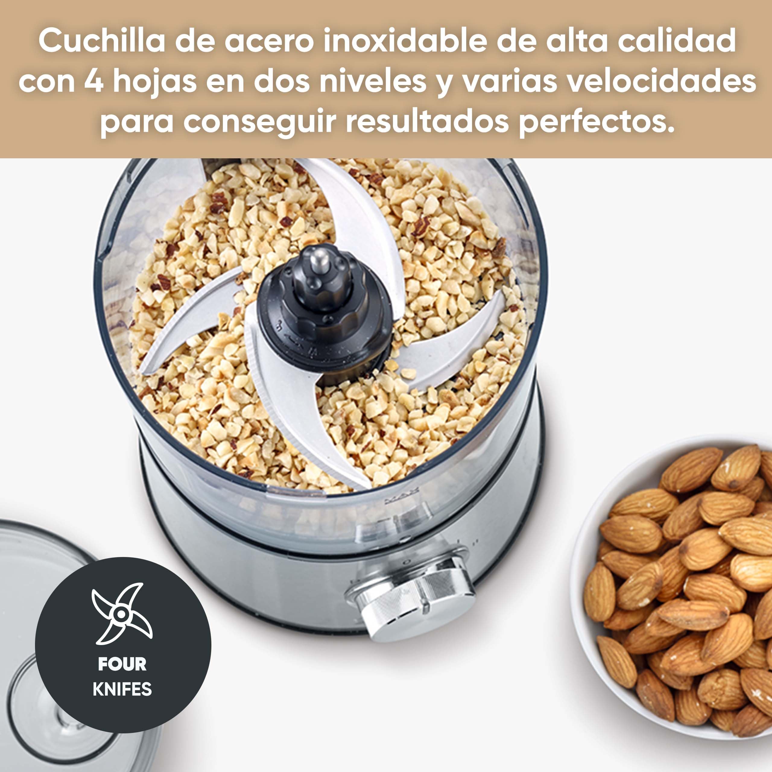 SEVERIN Multi Picadora Compacta, 400 W, 500 ml, Acero Inoxidable, 4 Velocidades, Negro y Plata KM 3865