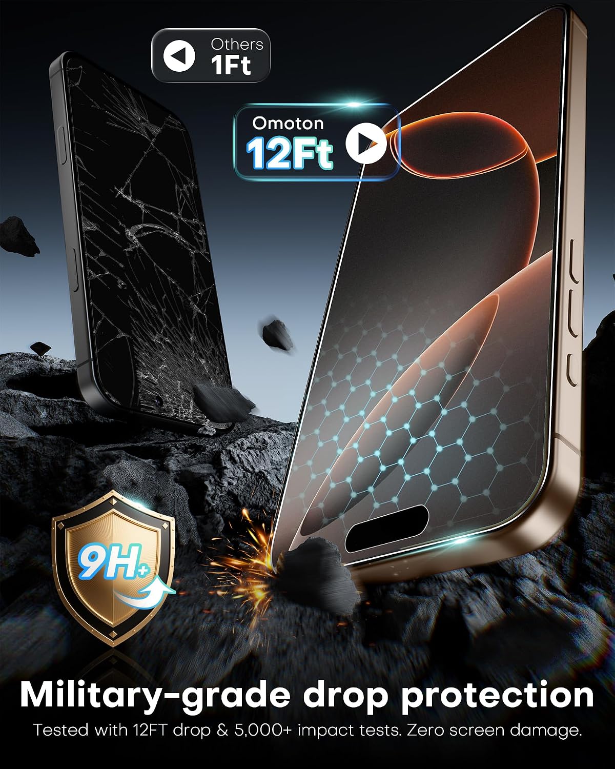 OMOTON 2+2 Pack Matte Glass Screen Protector for iPhone 16 Pro, [Auto-alignment, auto-dust removal], Anti-Glare & Anti-Fingerprint Case Friendly Tempered Glass Film, Bubble Free, Smooth as Silk