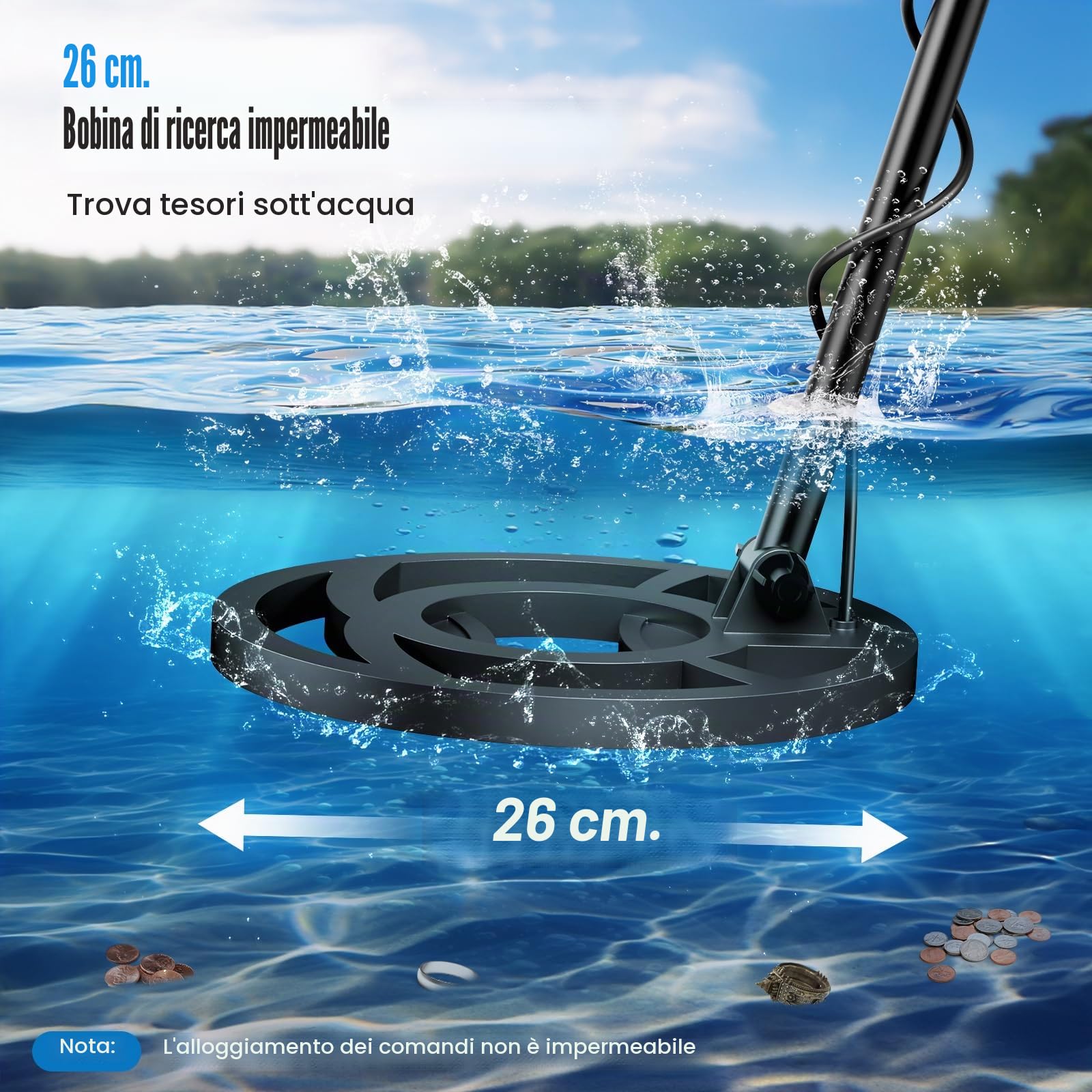 Metal Detector ad Alta Precisione, Lunghezza Regolabile 113 cm - 141 cm, 5 Modalità, Metal Detector Professionale con Schermo LCD, Bobina di Ricerca Impermeabile IP68 per Adulti & Bambini