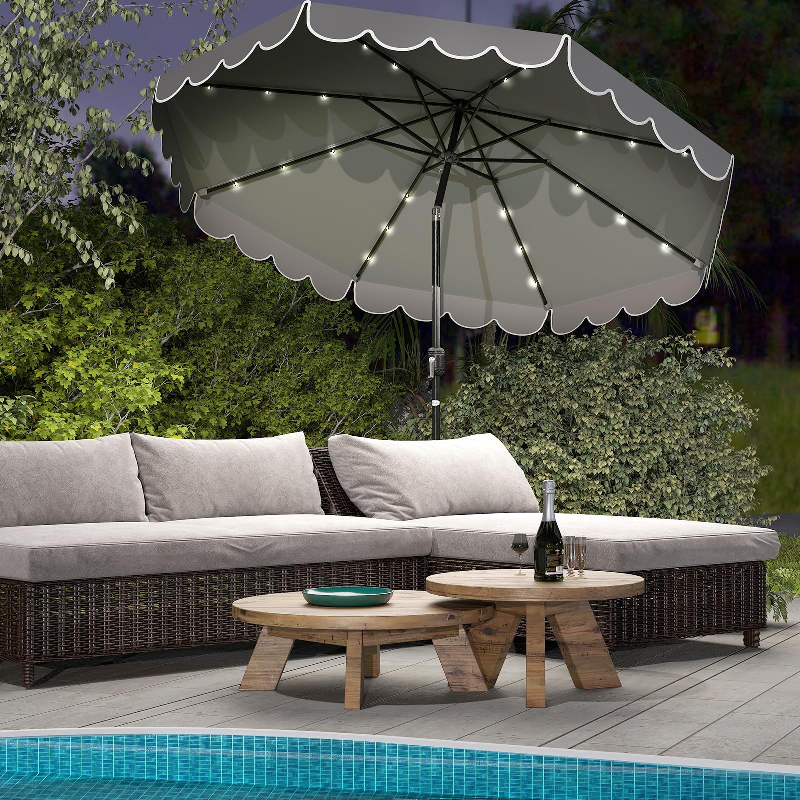 COSTWAY 300 cm Sonnenschirm mit LED-Beleuchtung, Gartenschirm mit Kurbel