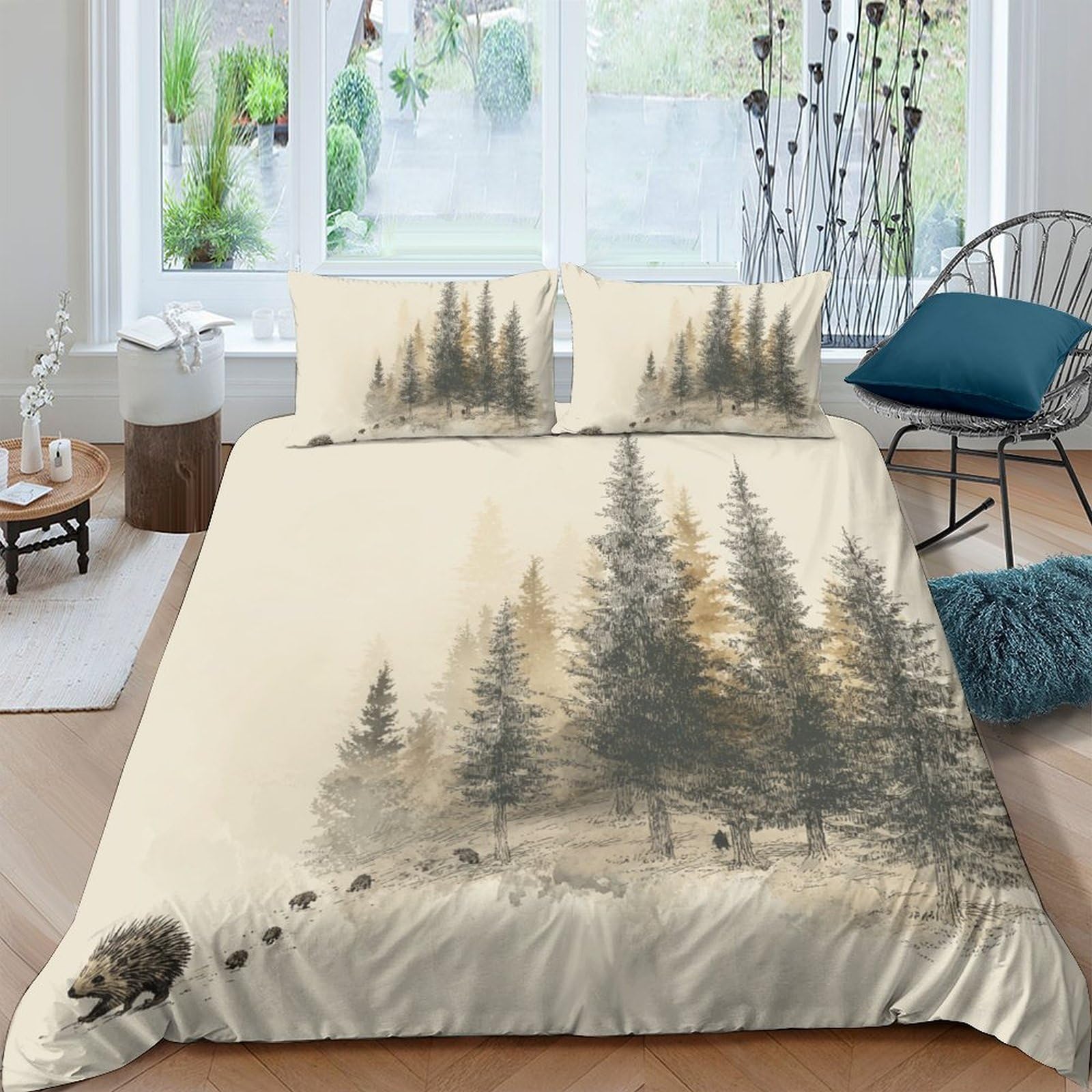 Ctjqhvkz Style-6 3D Printed Misty Forest Fitted Sheet Microfiber Soft Breathable Woodland Trees Bed Cover For Bedroom Home Decor Single（135X200cm）