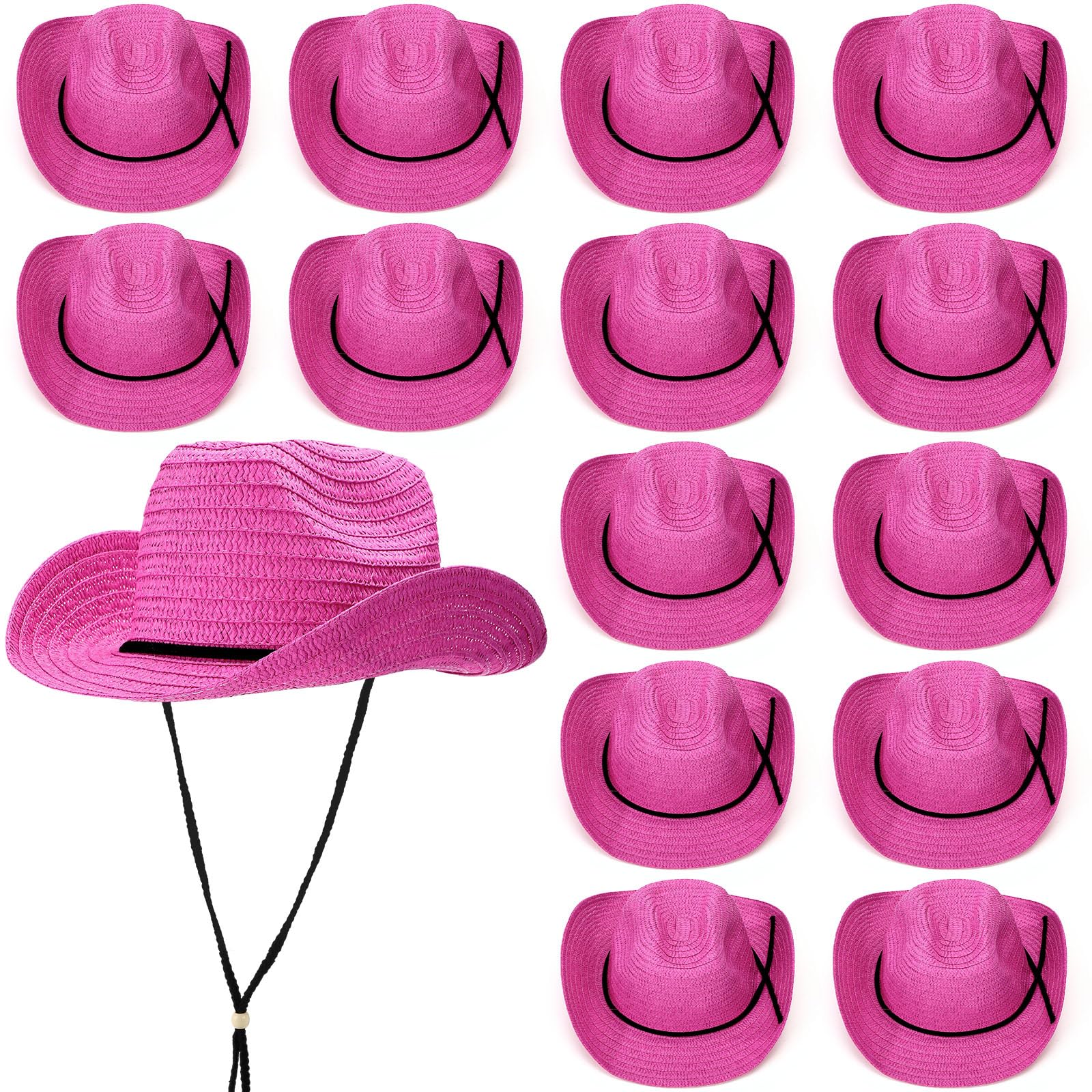 JaGely 15 Pcs Straw Cowboy Hats Bulk Party Hats for Adults