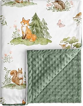 Baby Blanket for Boys Girls, Super Soft Double Layer Minky Dot Blanket with Woodland Animals, 30x40 Inch Lightweight Dotted Backing for Infant Toddler Nursery Crib, Sensory Security Throw