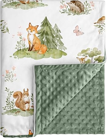 Baby Blanket for Boys Girls, Super Soft Double Layer Minky Dot Blanket with Woodland Animals, 30x40 Inch Lightweight Dotted Backing for Infant Toddler Nursery Crib, Sensory Security Throw