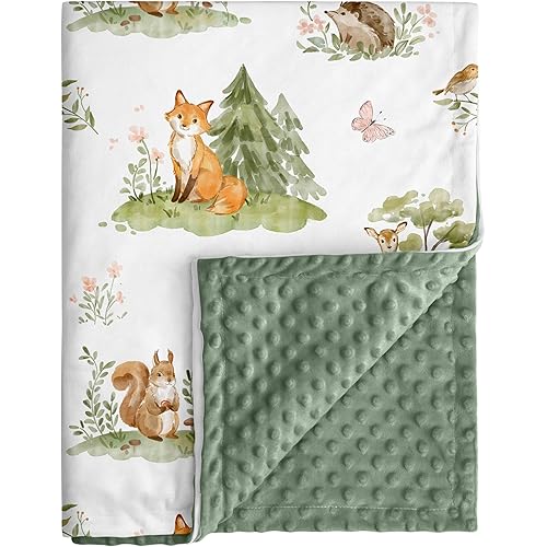Baby Blanket for Boys Girls, Super Soft Double Layer Minky Dot Blanket with Woodland Animals, 30x40 Inch Lightweight Dotted Backing for Infant Toddler Nursery Crib, Sensory Security Throw
