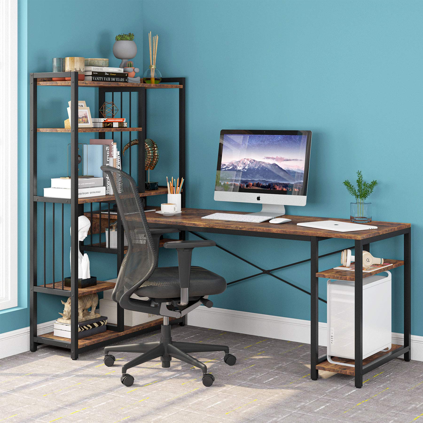 Buy Tribesigns 67 Inches Large Computer Desk with Storage Shelves