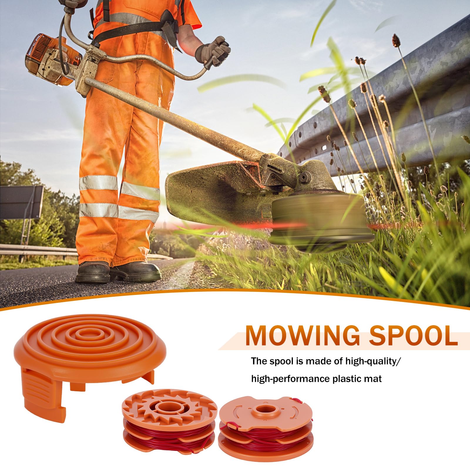 Bobina di filo di ricambio per decespugliatore Worx, set di 6 bobine con 2 tappi, filo in nylon da 1,6 mm da 9,8 m, robusta cassetta in ABS, compatibile con i modelli WORX WA0007