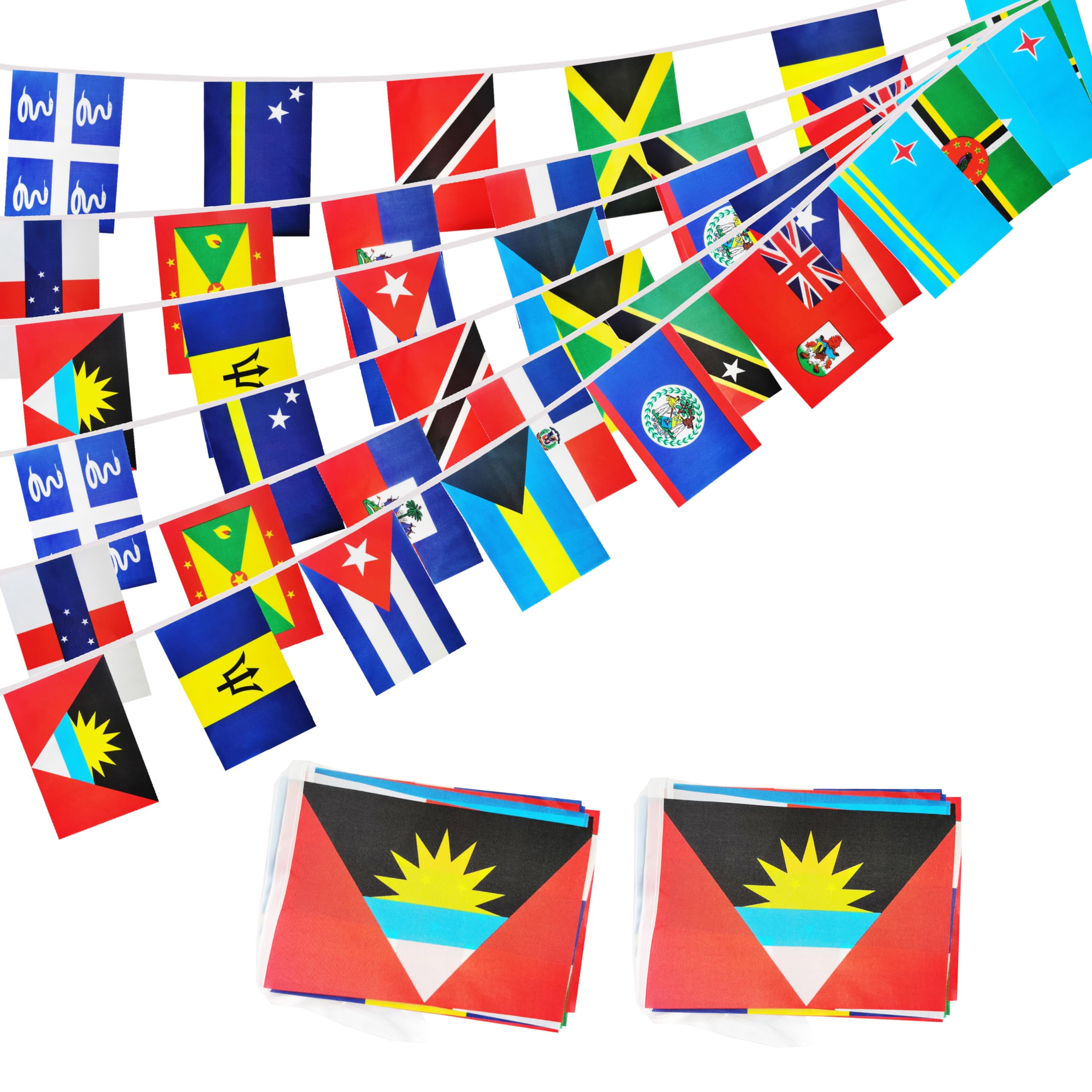 2 Set Caribbean Carib Countries String Flag,Caribbean Carib Countries Flag Bunting Banner,International Banner Decoration for School,Grand Opening,Party, Sports - 40 Flag 60 Ft