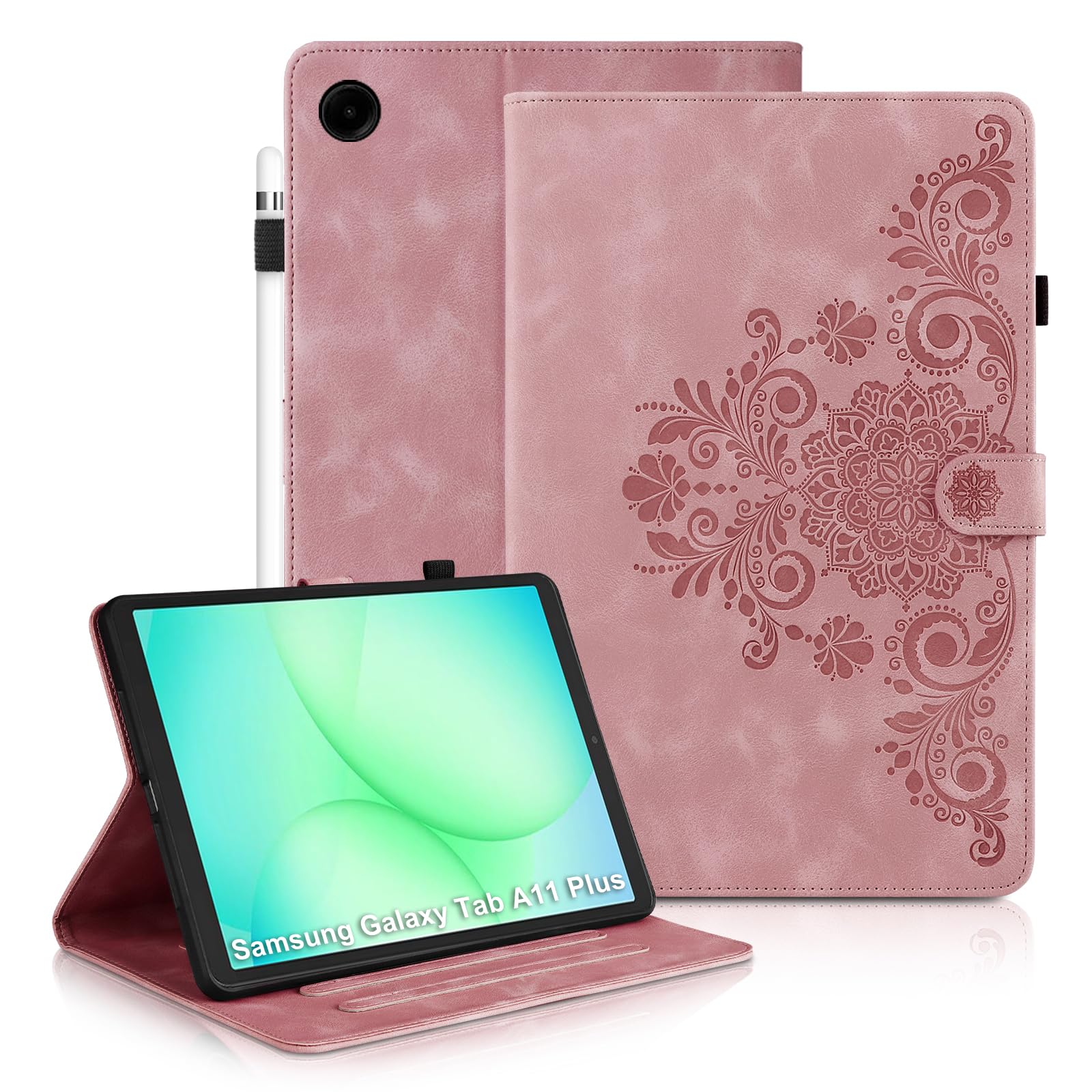 Auslbin Hülle für Samsung Galaxy Tab A11+/A11 Plus 11 Zoll 2025 SM-X230 SM-X235 SM-X236B Flip PU Leder Schutzhülle mit Standfunktion Magnetische Verschluss und Stifthalter Rosa