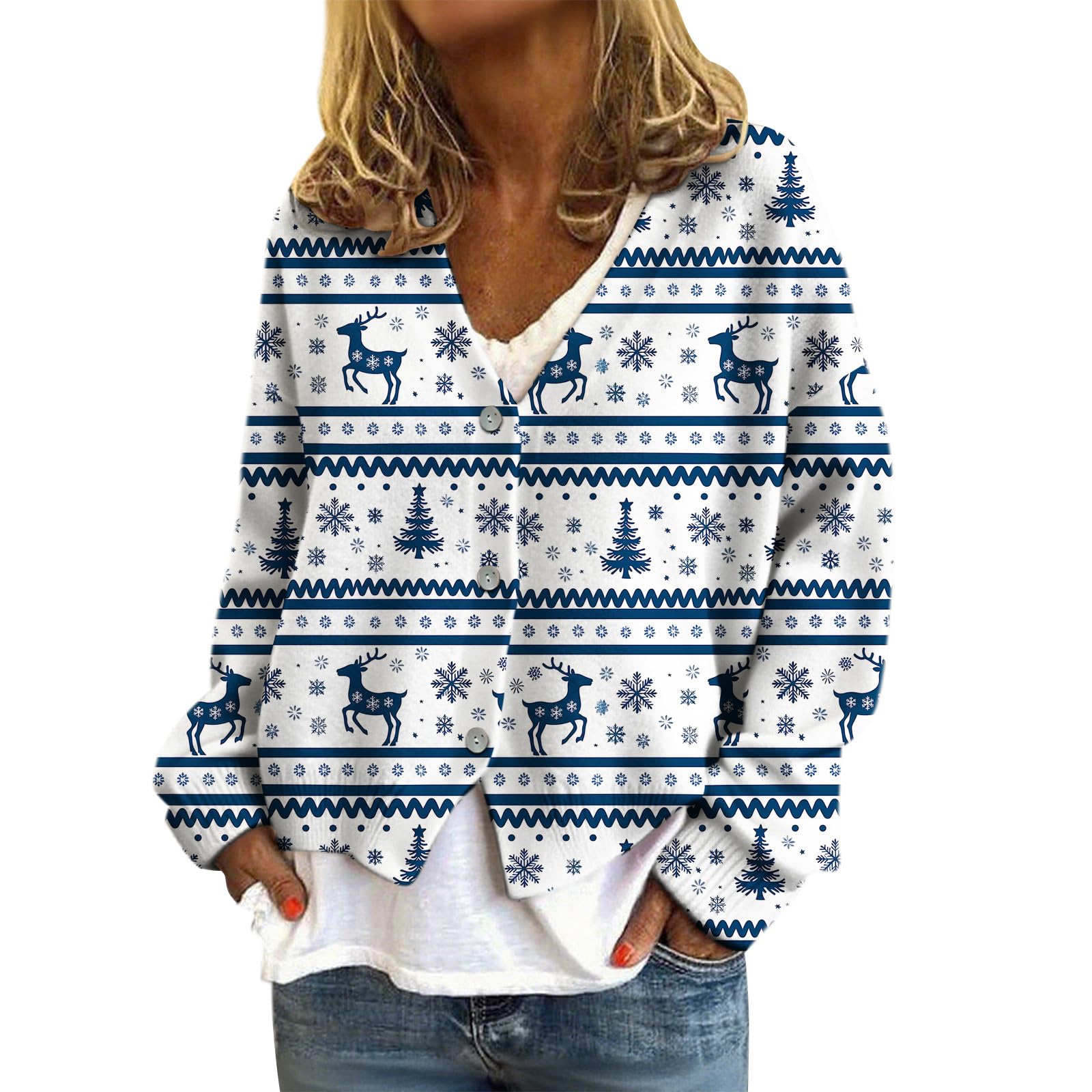 Womens Floral Print Cardigan Sweaters Trendy V Neck Button up Cardigans for Women Casual Fall Chunky Knit Sweater