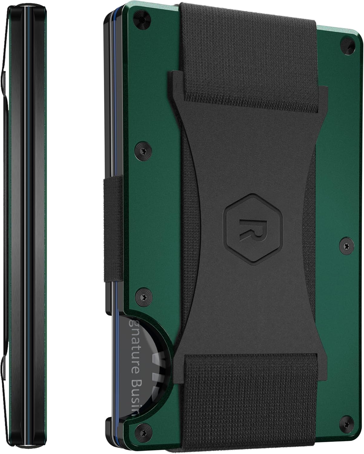 The Ridge Secure Essentials Bundle: Minimalist RFID-Blocking Slim Wallet with Cash Strap Forest Green & Compact Key Organizer Set Aluminum Gunmetal.