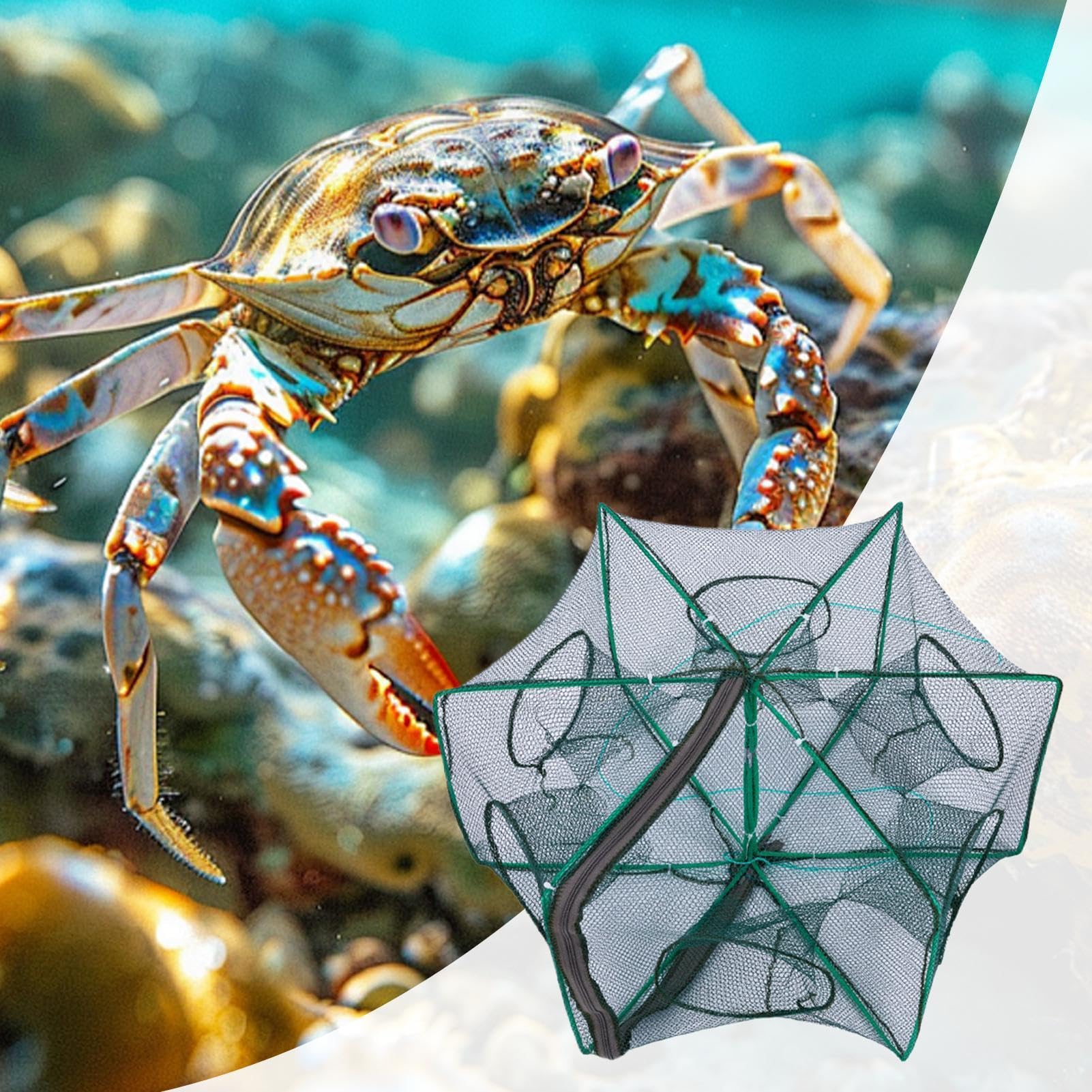 Trappola per pesci, gabbia pieghevole in nylon, resistente, a prova di fuga, trappola da pesca portatile, per lago, gamberetti, kayak, spiaggia, stagni