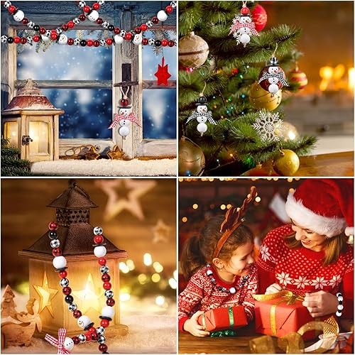 Miniatura 5 de 200 cuentas de madera de Navidad para manualidades, cuentas redondas de búfalo a cuadros, cuentas espaciadoras sueltas y pulidas, cuentas