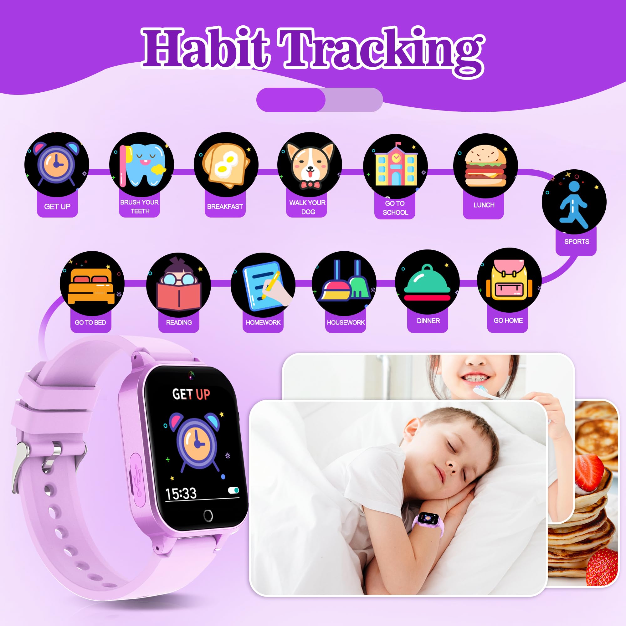 Smartwatch per Bambini - 36 Giochi, Contapassi Calorico, Orologio Smartwatch con Fotocamere, Musicale, Torcia, Sveglia, Giocattoli educativi, Regalo di Compleanno per Bambini[Scheda SD integrata]