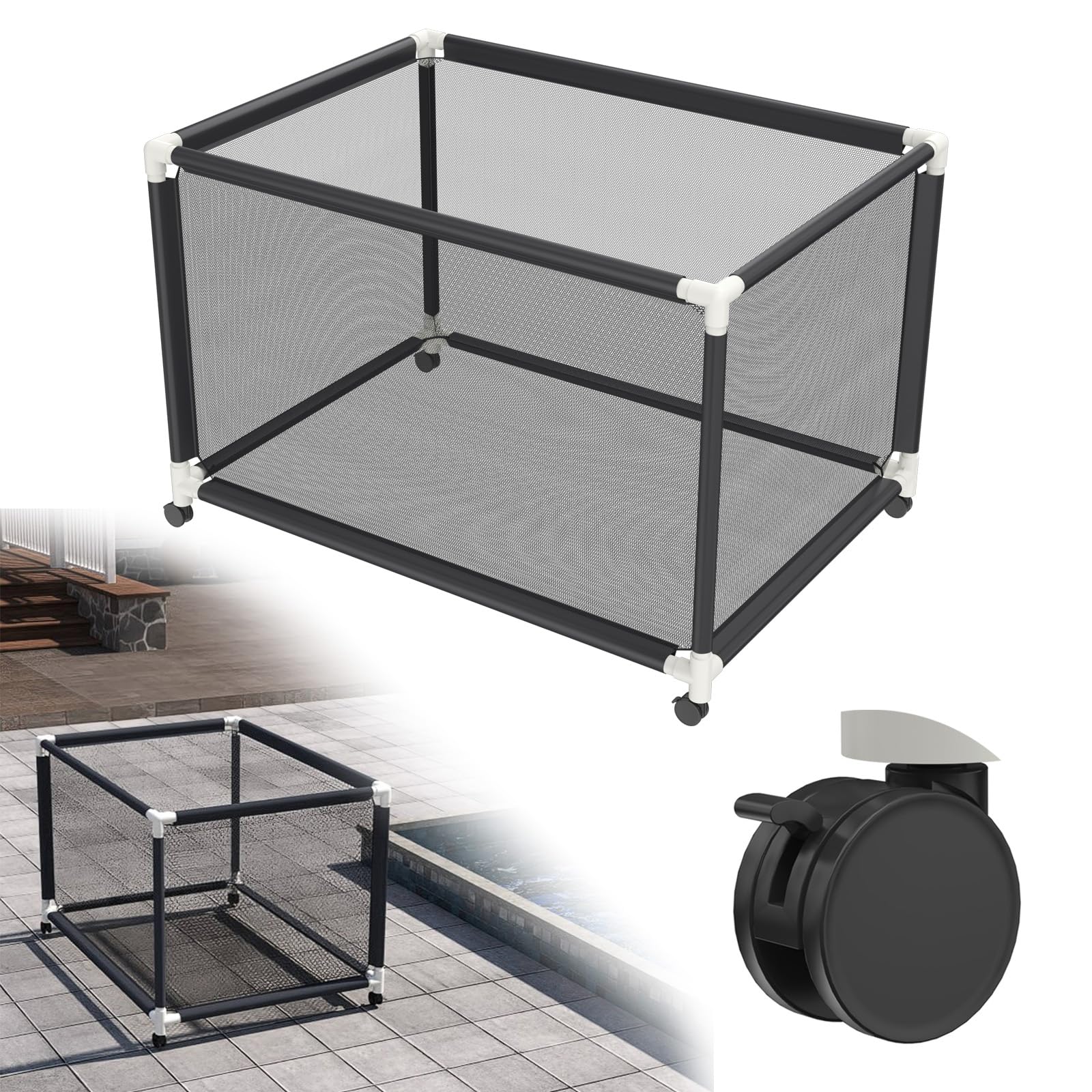 ACXIN Boîte de rangement avec roulettes - Noir - Pour pâtes, jouets, flotteurs, serviettes, organisateur en filet pour équipement de natation - 122 x 78 x 88 cm
