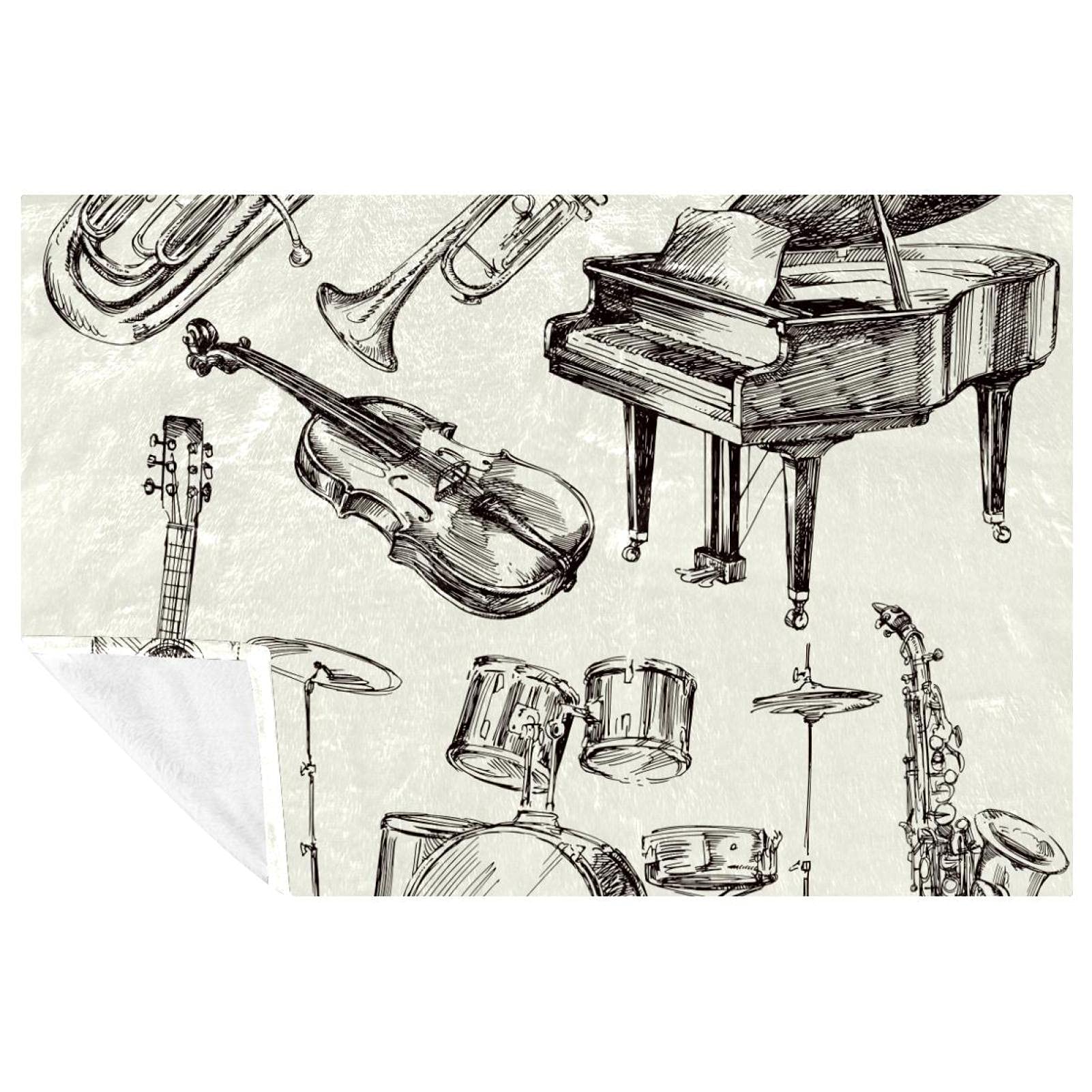 Couverture douce et chaude avec motifs musique pour lit et canapé