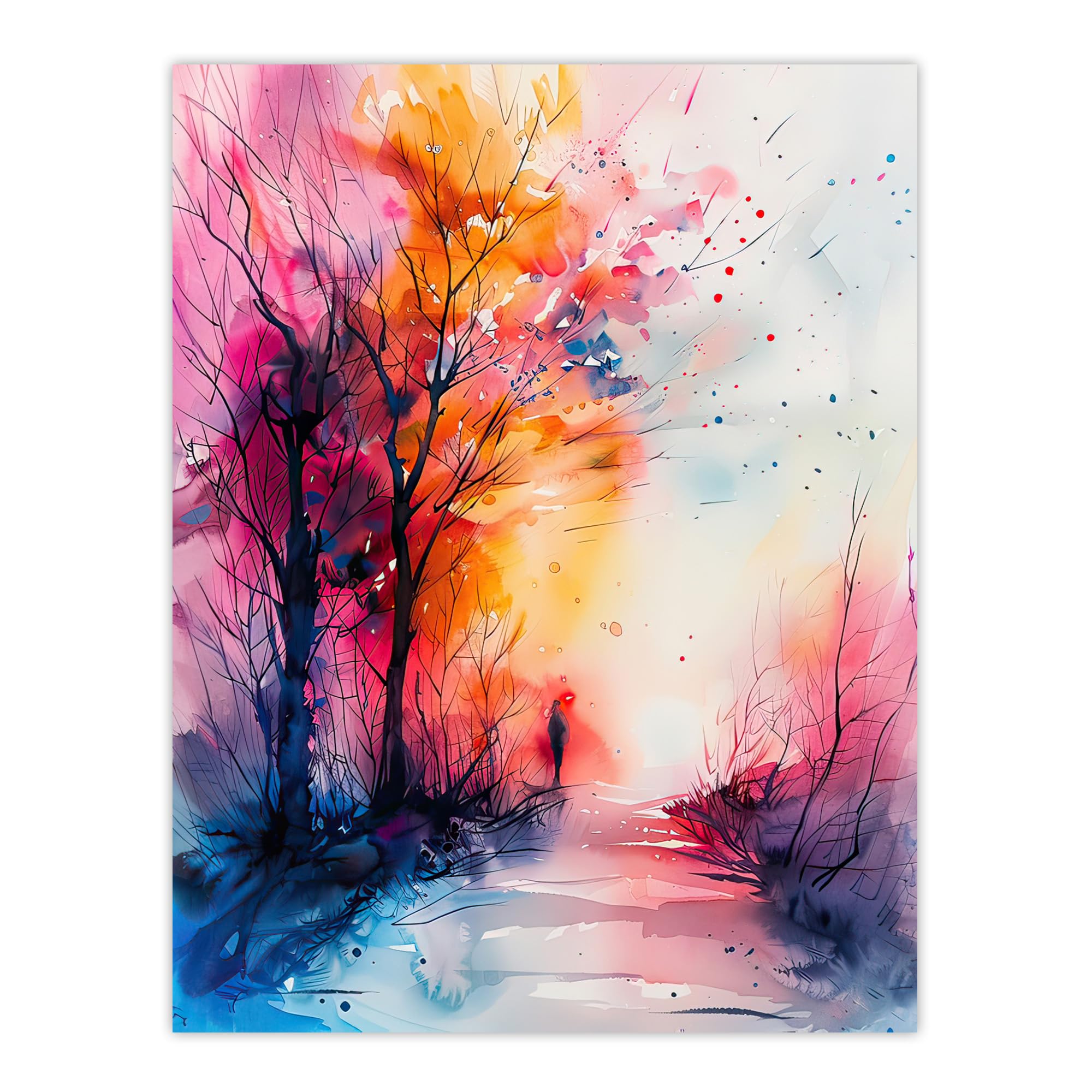 Artery8 Unframed Wall Art Nature Lover Autumn Hike Sunrise Watercolour12X16 Inch from B&Q