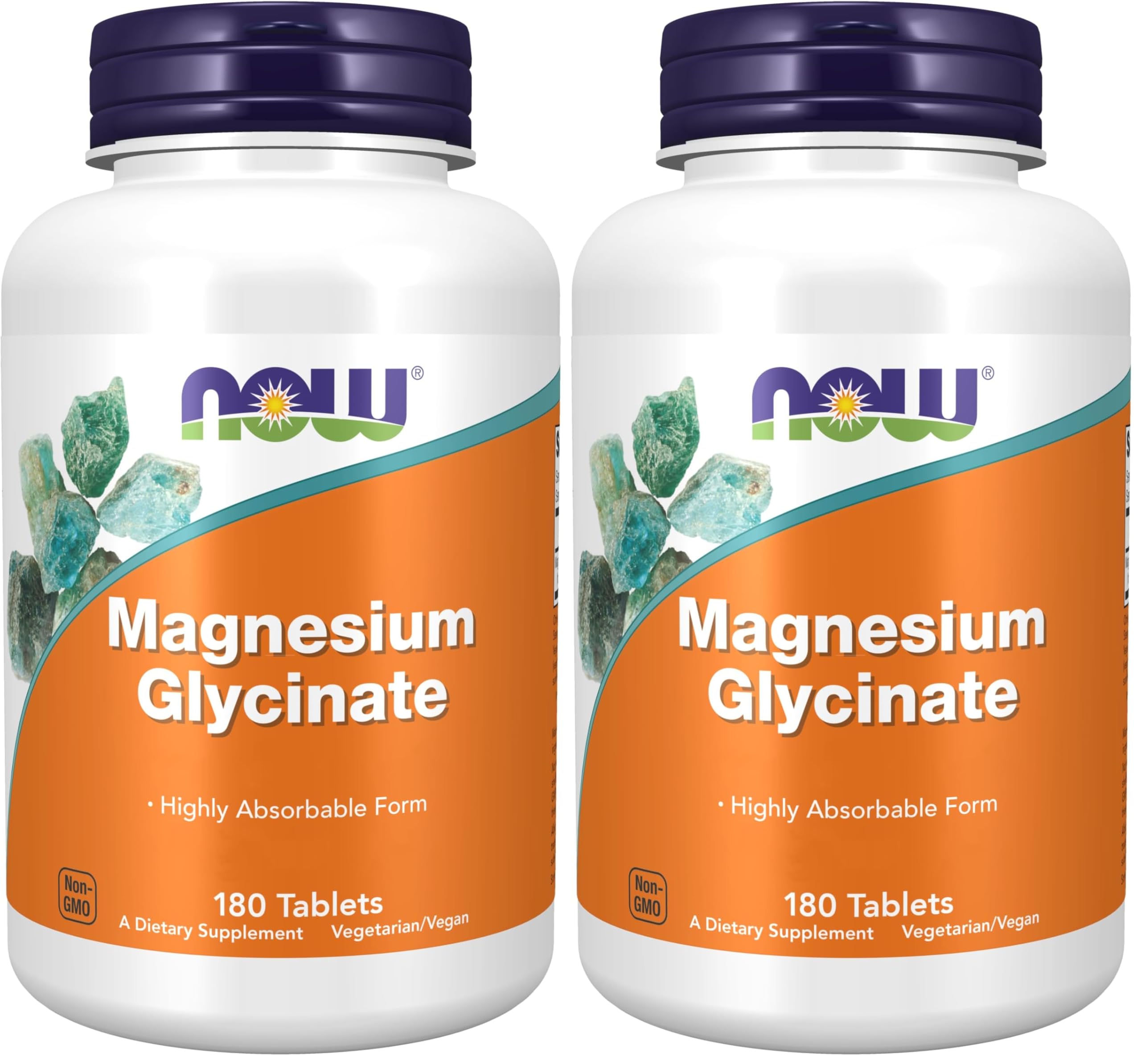 Now Foods Magnesium Glycinate, 200mg Magnesium, 180 vegane Tabletten, Laborgeprüft, Vegetarisch, Glutenfrei, Sojafrei, Ohne Gentechnik (Packung mit 2)
