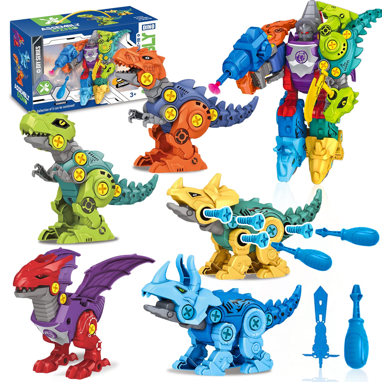 Transformable Take Apart Dinosaur Toys for Kids Aged 3-8 - DIY Construction Building Set, Educational STEM Gifts for Boys & Girls