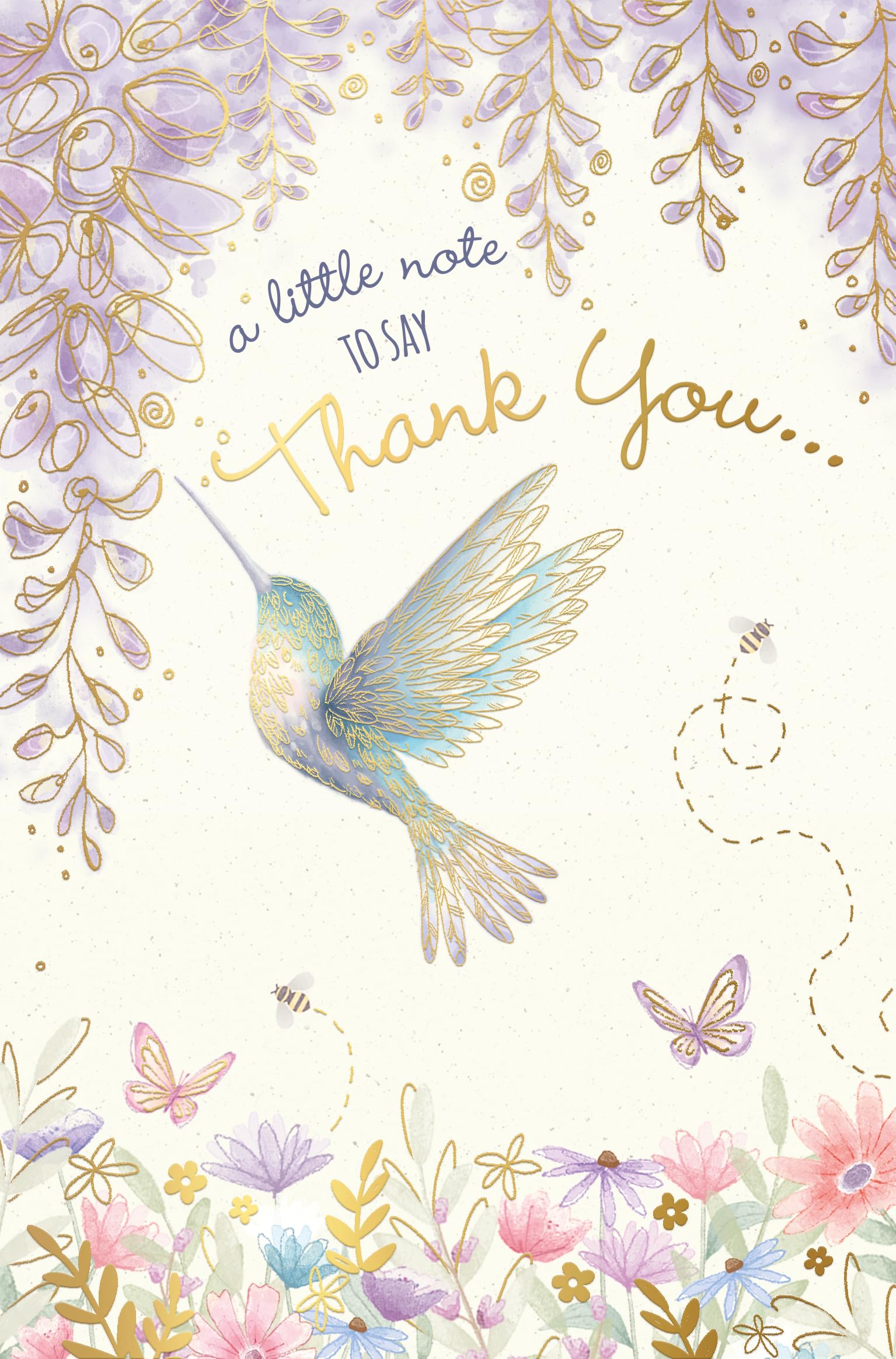 Thank You Greeting Card With Hummingbird by Wishing Well Studios, 5 x 8 Inches (12 x 20 Cms)