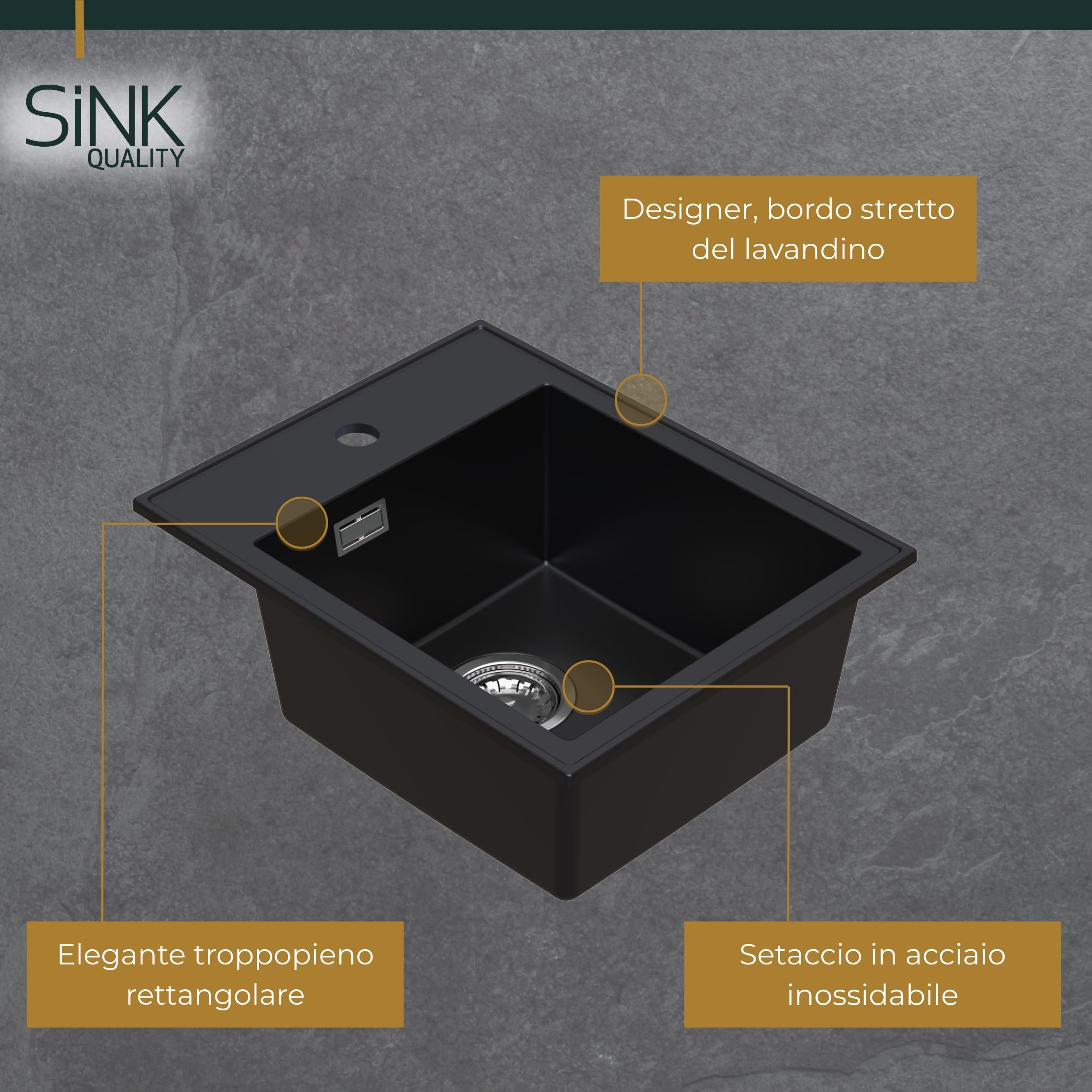 SINK QUALITY Lavello Beige 40x50 cm in granito beige con sifone e impregnazione, lavello senza scolapiatti, piccolo lavello per cucina per armadi bassi a partire da 40 cm di larghezza
