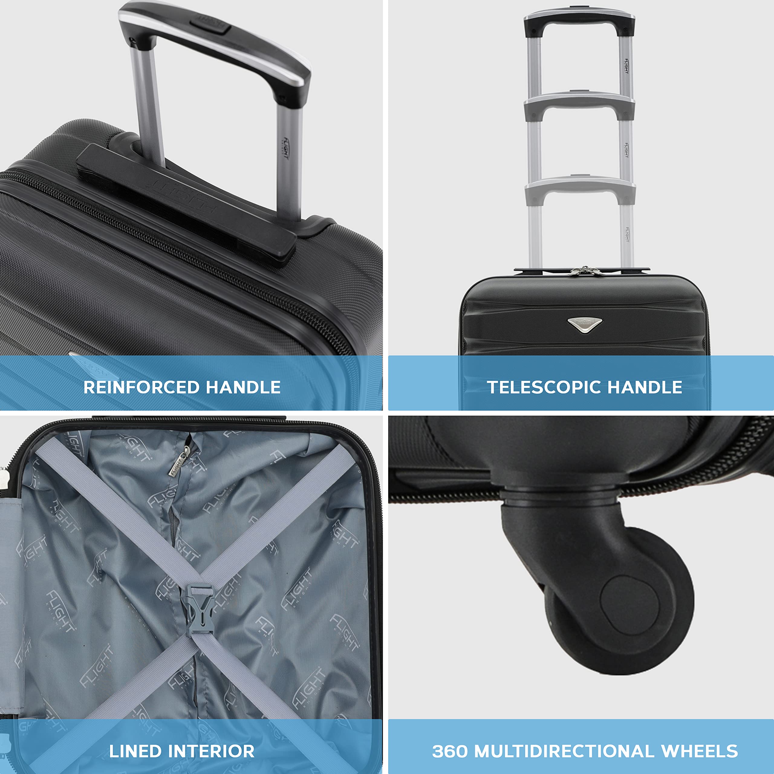 Flight Knight Suitcase Set of 2 Lightweight 4 Wheel ABS Hard Case Cabin Carry On Hand Luggage - easyJet Maximum Size for Overhead Cabin & Under Seat Carry-On - 45x36x20cm & 56x45x25cm