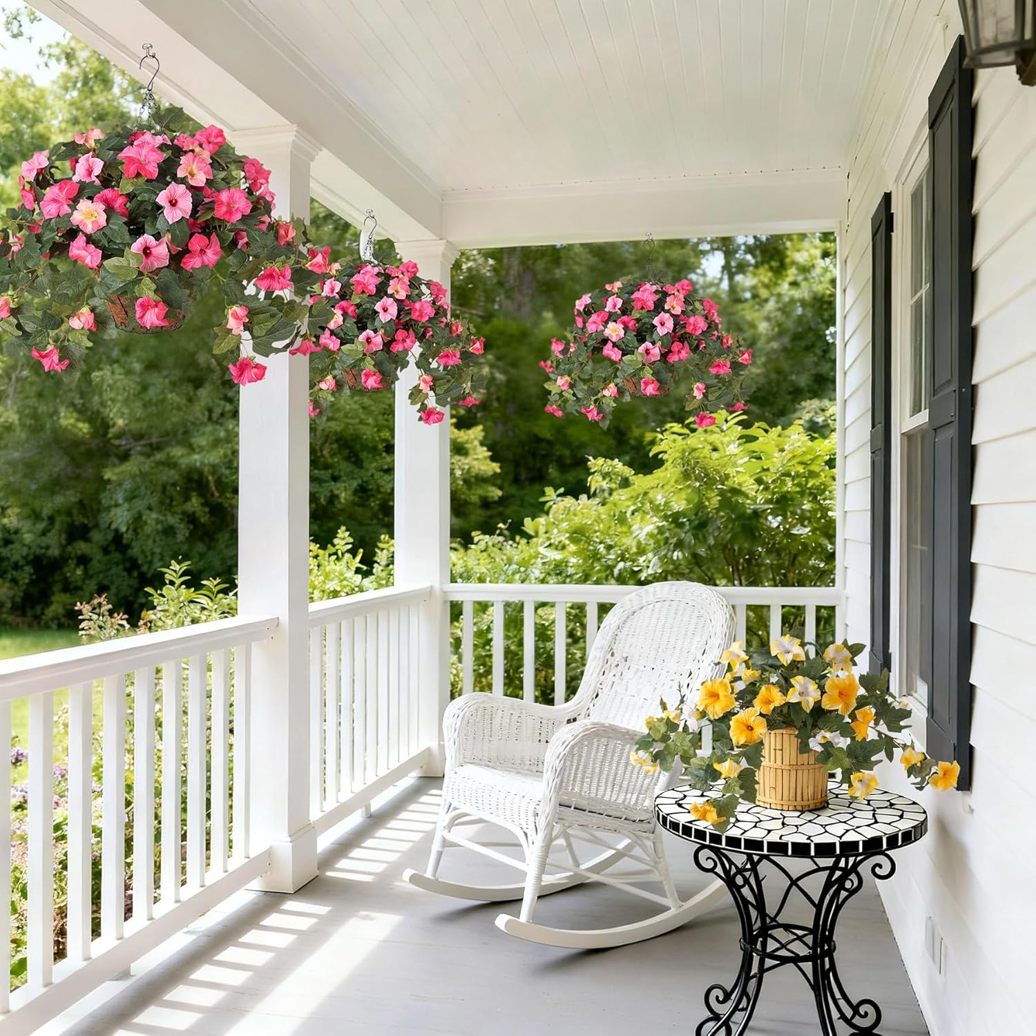 Artificial Fake Petunia Flowers for Outdoor Decoration, 2PCS Faux Silk Petunias Flower for Spring UV Resistant No Fade Realistic Plants for Garden Balcony Yard Porch Indoor Decor(Double Pink) - Image 8