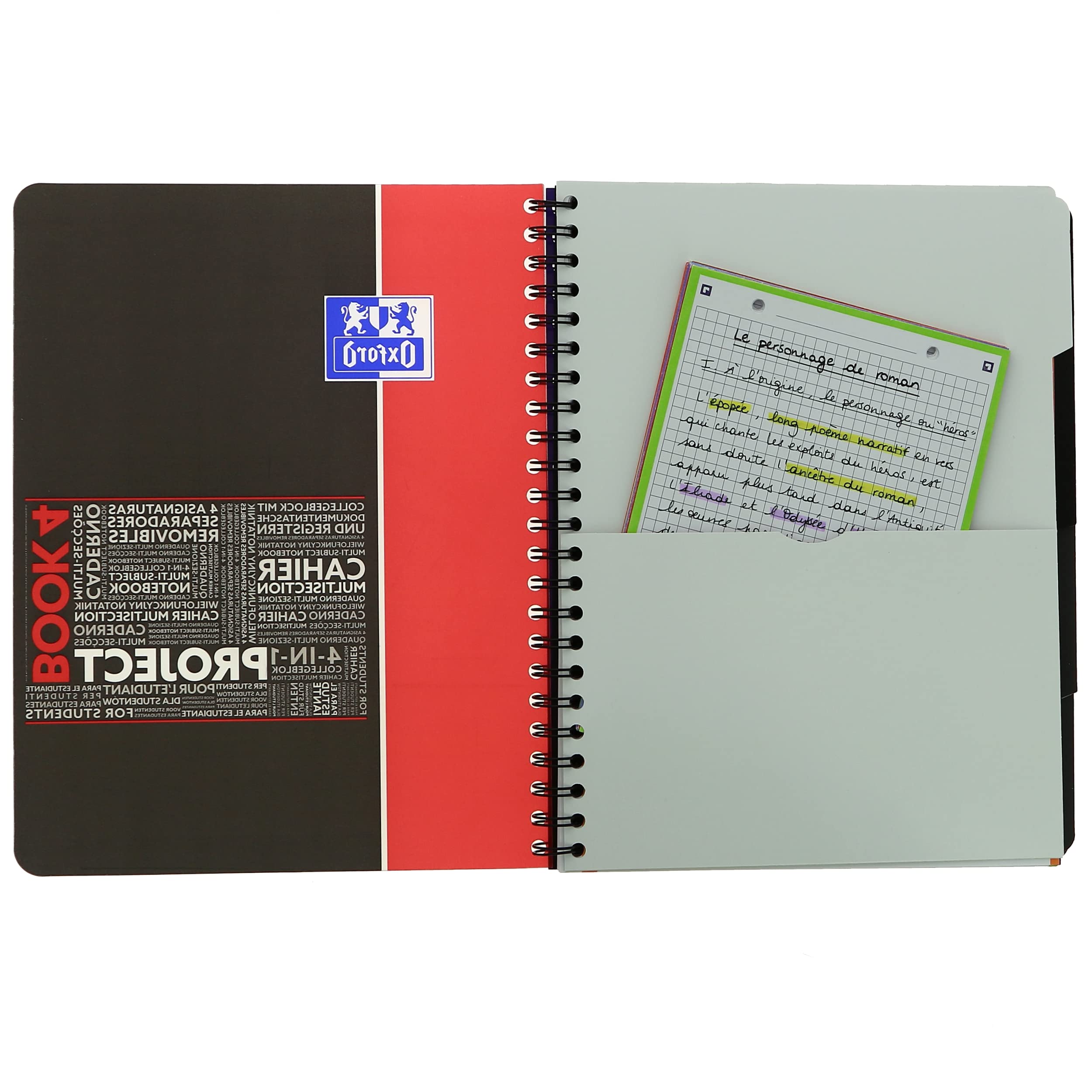 Oxford 400037408 ProjectBook Cahier à Spirales Format A4+ 200 Pages Grands Carreaux Seyès Couverture Polypro Couleur Aléatoire, 235 x 300 (Lot de 2)