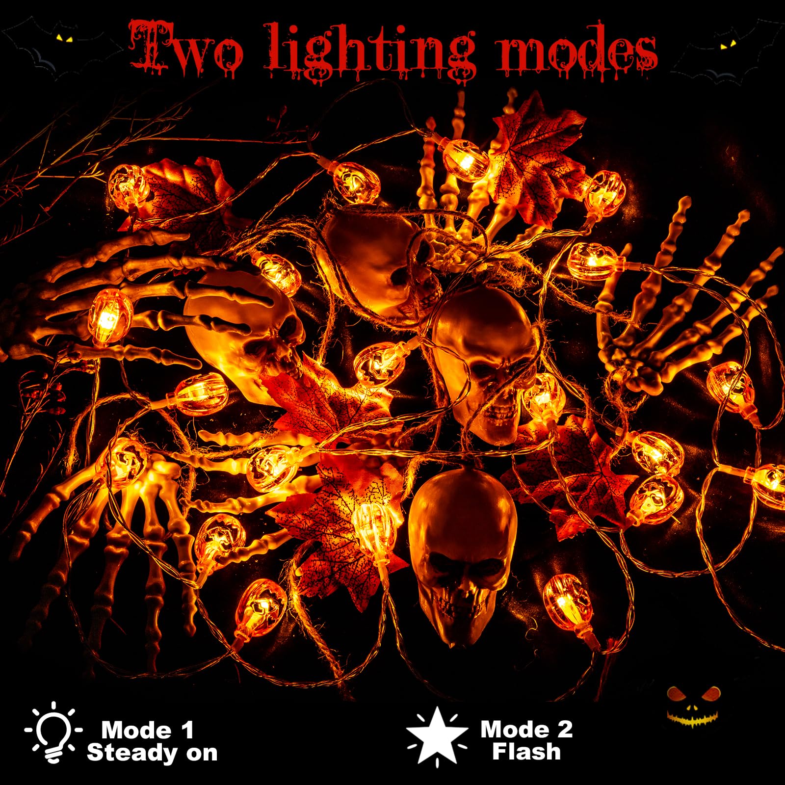 AGOTD Luci Halloween Decorazioni con Zucca, 3M 20 LED luci zucche, Catena Luminosa a Batteria per Decorazione Interno ed Esterno, Addobbi Halloween Casa