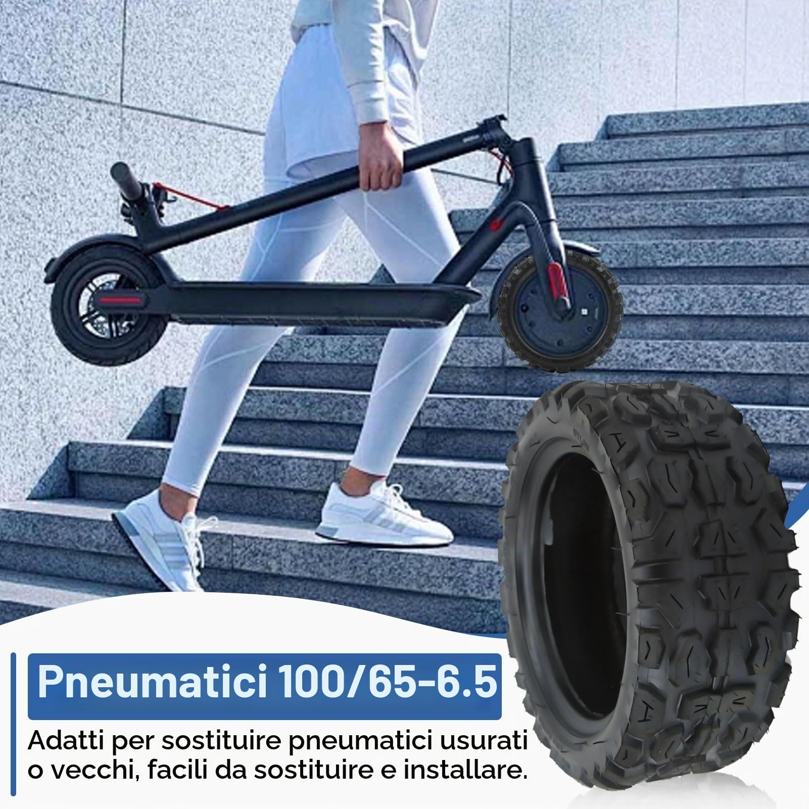 Pneumatico per Scooter Elettrico, 100/65‑6.5 Sostituzione del Pneumatico per Pneumatici Tubeless con Vuoto in Gomma Ispessita Fuoristrada Antiscivolo Anteriore Posteriore per Campo Innevato