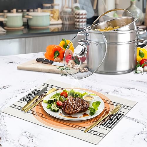 Miniatura 6 de ADRIMER Juego de 6 manteles individuales de algodón y camino de mesa de 72 pulgadas de largo, manteles individuales de tela lavable con camino de