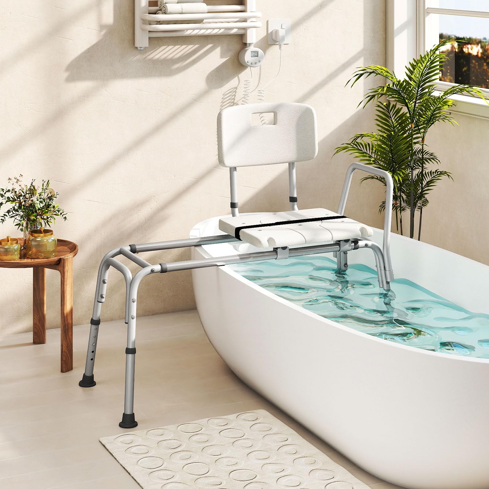 RELAX4LIFE Badewannensitz Höhenverstellbar & Verschiebbar, Breiter Sitz, Wannensitz mit Rückenlehne, Armlehne & Sicherheitsgurt, Duschstuhl für Senioren und Behinderte, Duschsitz bis 159 kg belastbar