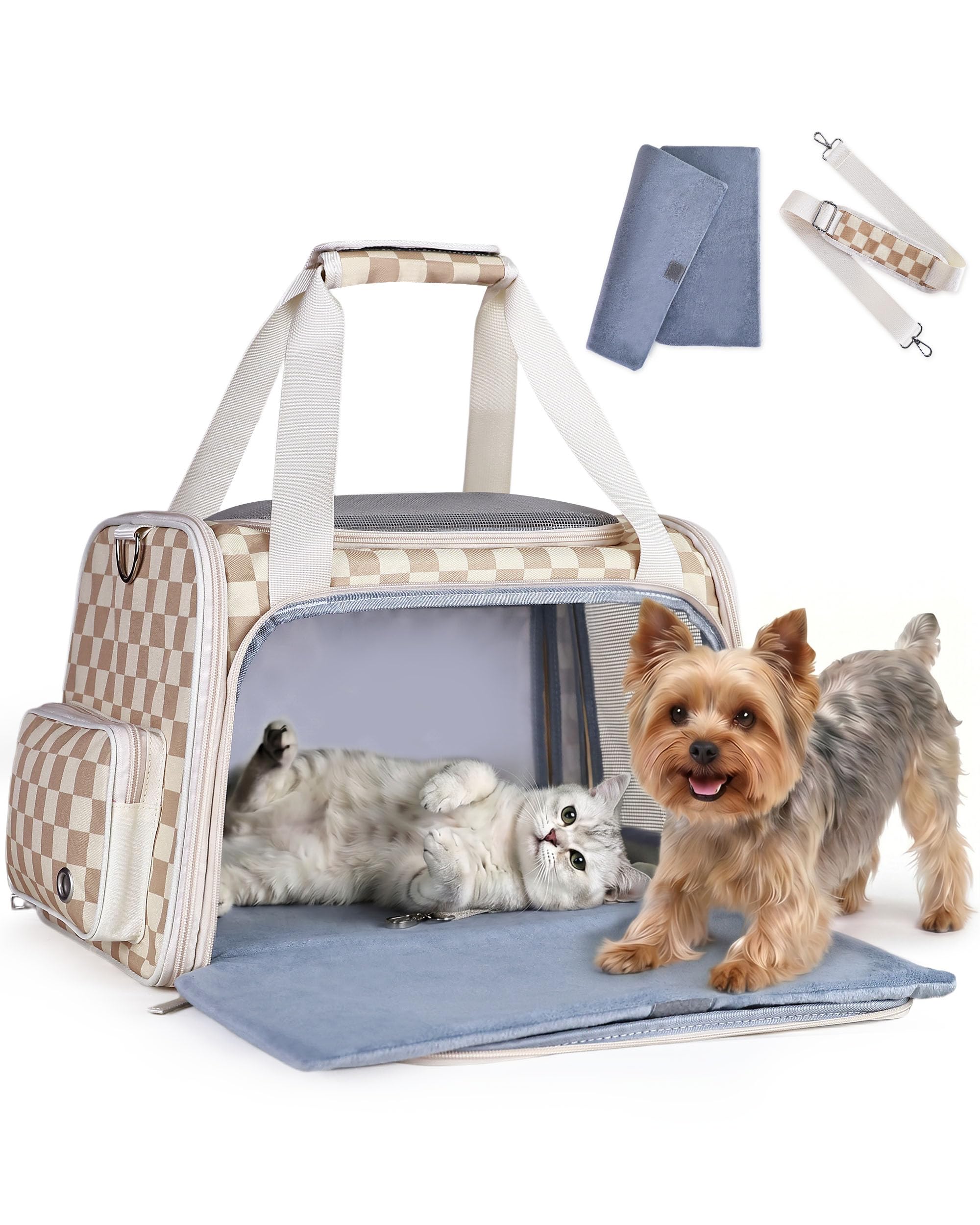 HOMESPON Katzen Transportbox Flugzeug Zugelassen - Faltbare Haustiertasche mit Stahlrahmen, 3-lagiger Matte & Ausbruchsicherem Reißverschluss für Katzen & Hunde bis 8kg