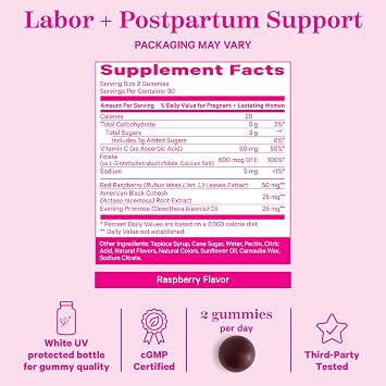 Pink Stork Red Raspberry Leaf Gummies for Labor Prep, 60 Count