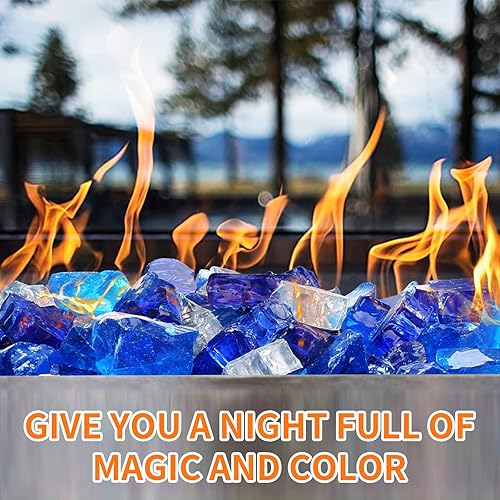 Miniatura 4 de Utheer Vidrio para hoguera de 10 libras, vidrio templado reflectante de 12 pulgada para fogata de propano, rocas de vidrio mezcladas para mesa de