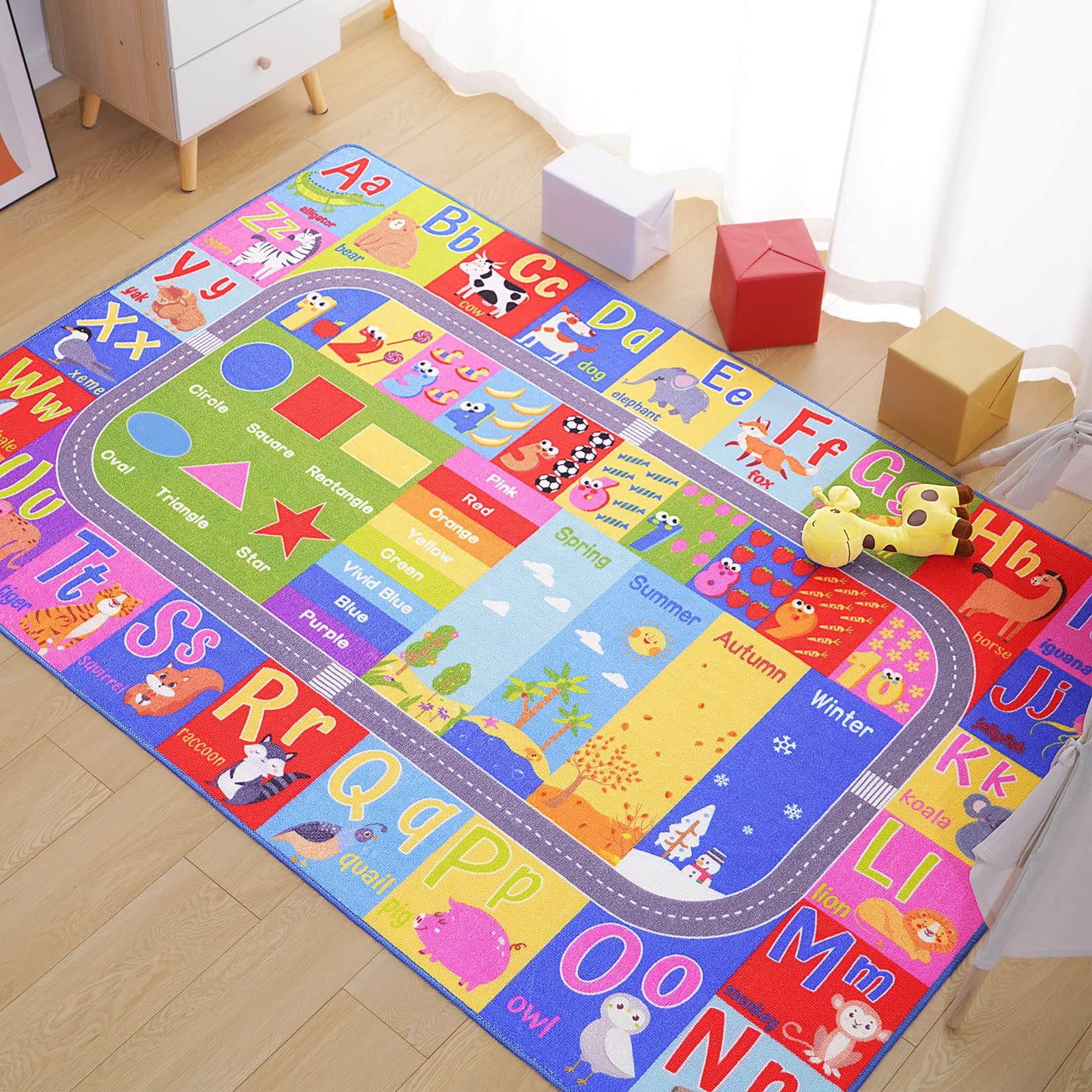 Kids Rug for Playroom Classroom, ABC Alphabet Numbers Play Toddlers Rugs, 3x5 Learning Educational Bedroom Floor Mat, Washable Baby Carpet for Boys Room, Nursery, Preschool, Daycare