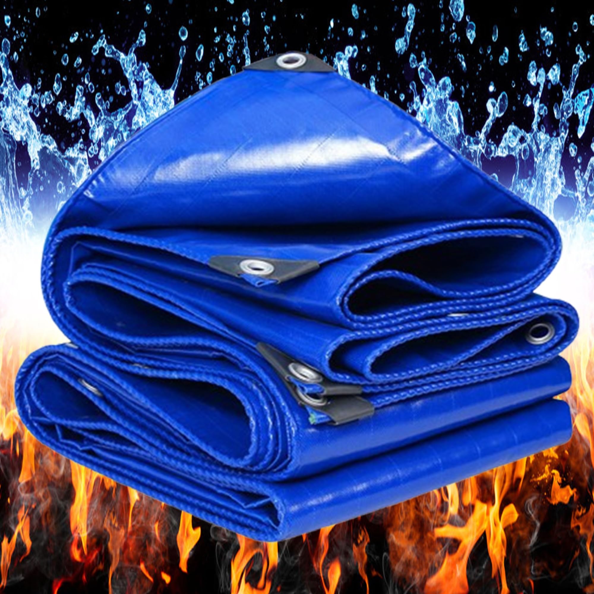 Tarpaulin Waterproof Heavy Duty 520g/m² 0.5x40.5m 100% Waterproof Tarps Multi-Purpose Cover for Kennels Chicken Coops Fishpond Hay Log Pile Roof Trailer Outdoor Furniture Ground Sheet Blue
