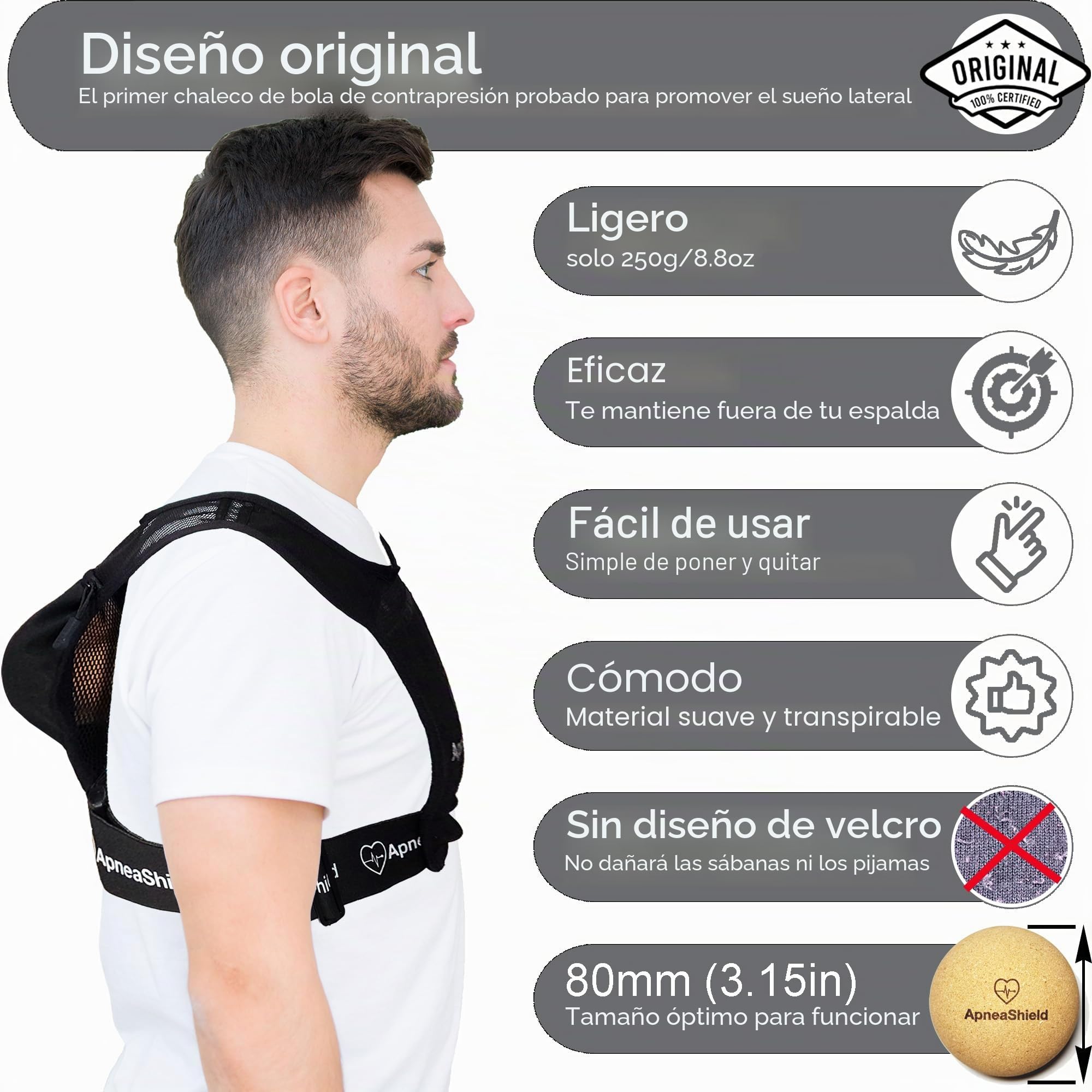 Entrenador de posición de sueño para dormir de lado | Entrenador de sueño lateral | Tapón de ronquidos | Dispositivo antironquidos | Ligero, cómodo, eficaz para reducir el tiempo de sueño | Diseño original de bola de contrapresión