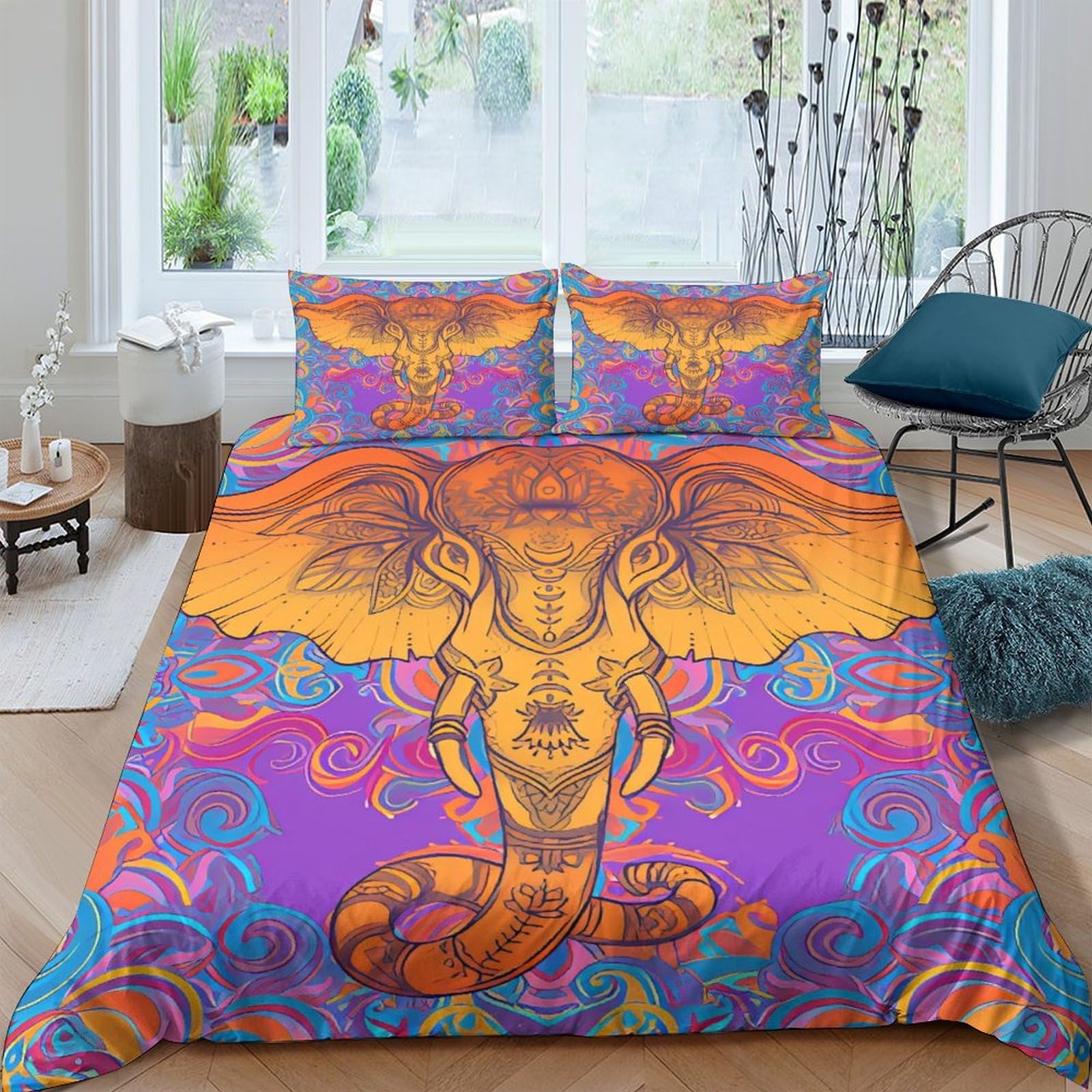 Housse de couette éléphant Indien fermeture éclair parure de lit lit king