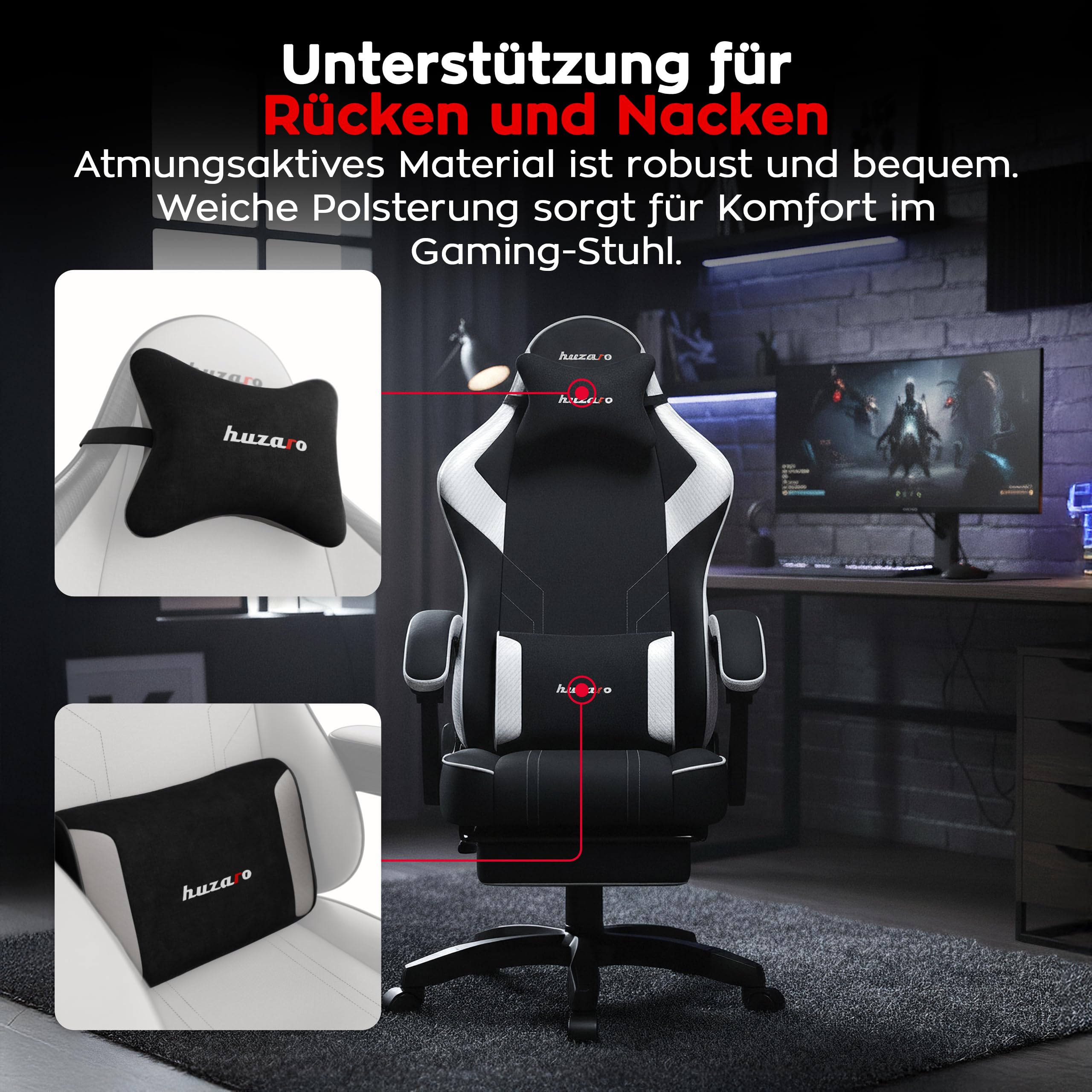 huzaro Force 3.7 Chaise Gaming Ergonomique, Dossier Inclinable, Blanc