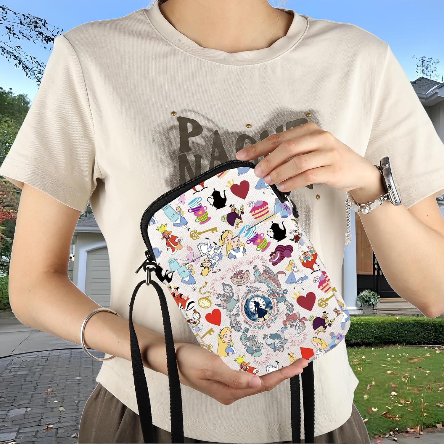 Alice Inspired Crossbody Bag Wonderland Merch Magic Kingd*m Gift Alice Fan Gift Cheshire Cat Lover Shoulder Bag - Image 3