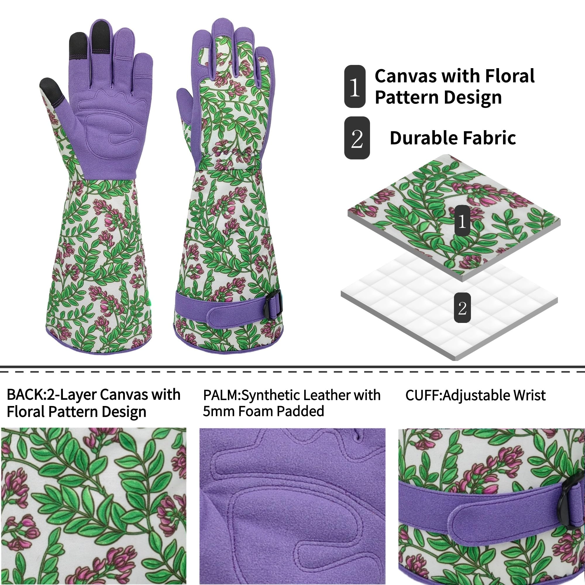 Guanti da giardino resistenti alle spine, guanti da giardino durevoli, guanti da rosa, guanti da cactus, guanti da lavoro per potatura di rose, regali di compleanno e migliori regali, M, viola