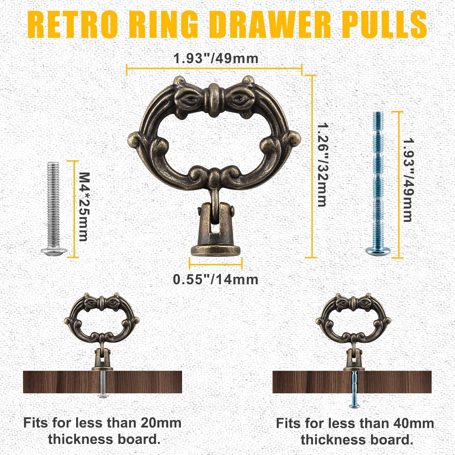 Luomorgo 6 Pcs Antique Bronze Drop Ring Drawer Pulls, Vintage Cabinet Pull Handles, Small Decorative Dresser Ring Pulls, Metal Pull Ring Handle for Kitchen Cabinets, Cupboard
