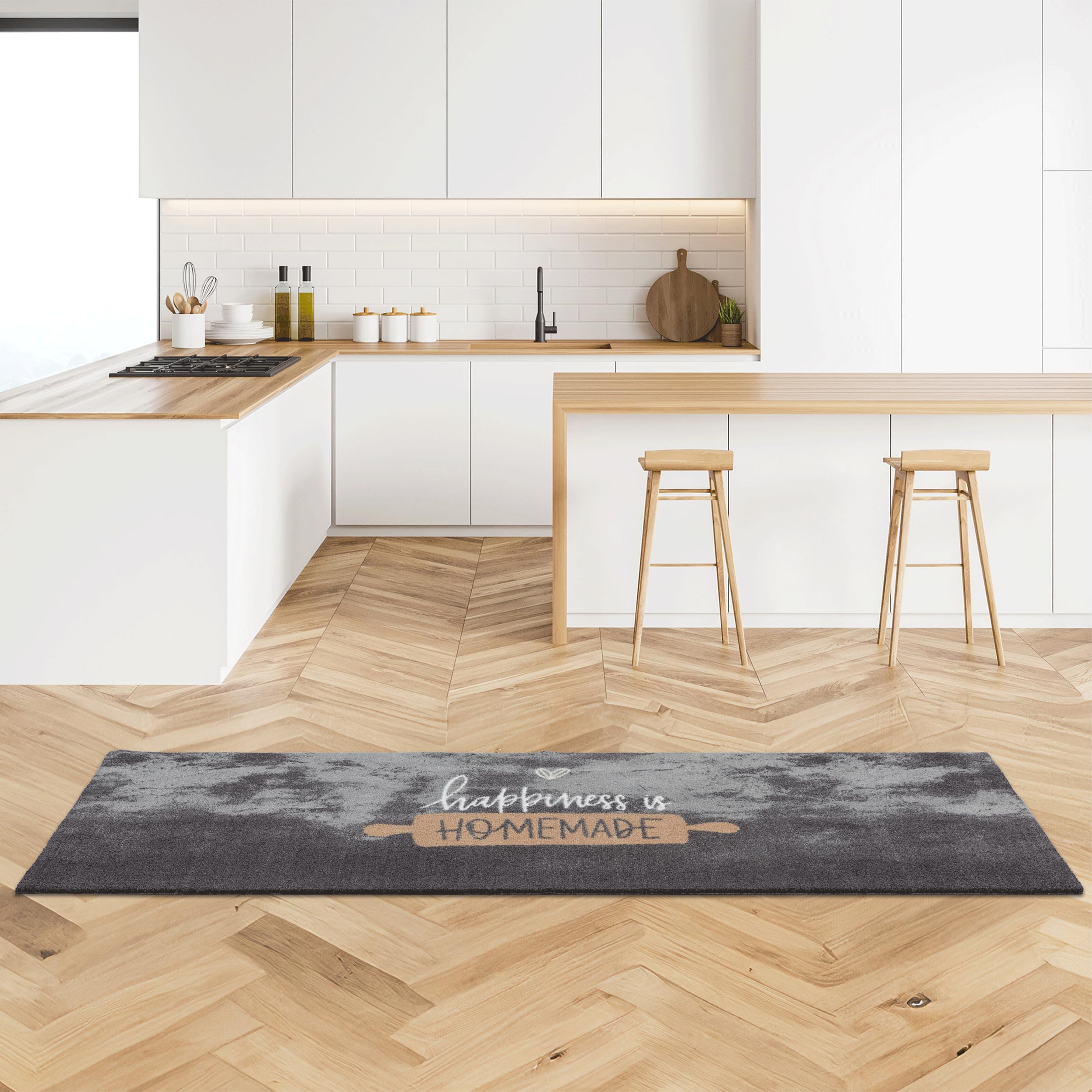 Astra Antypoślizgowy dywan, bieżnik na korytarz – Hapiness is Homemade 50 x 150 cm – nadaje się do prania, nowoczesny – bardzo chłonny bieżnik dywanowy, nadaje się do prania w temperaturze 30°C