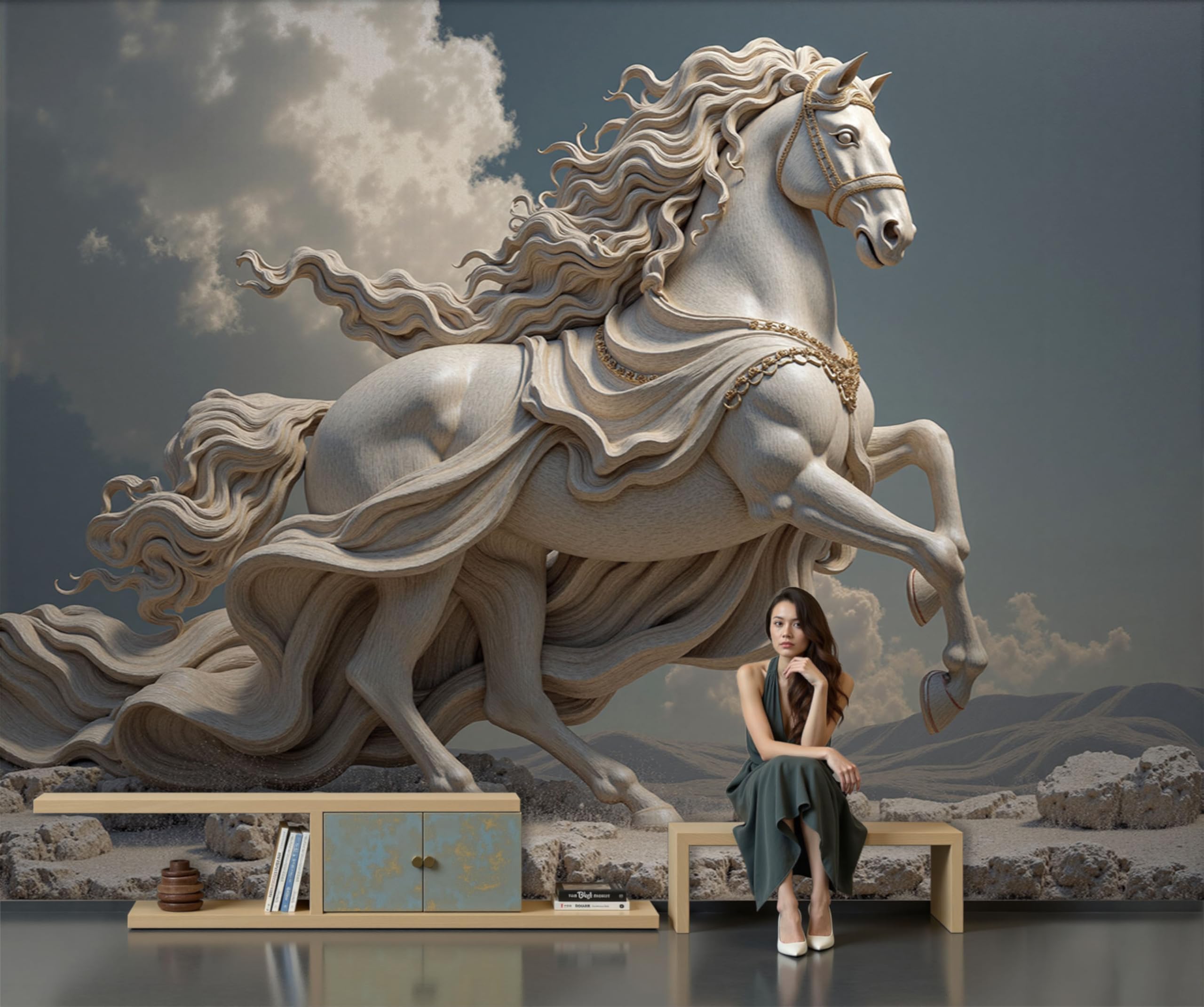Papier Peint Panoramique Cheval Rétro Pour Décoration Murale Salon Et Bureau
